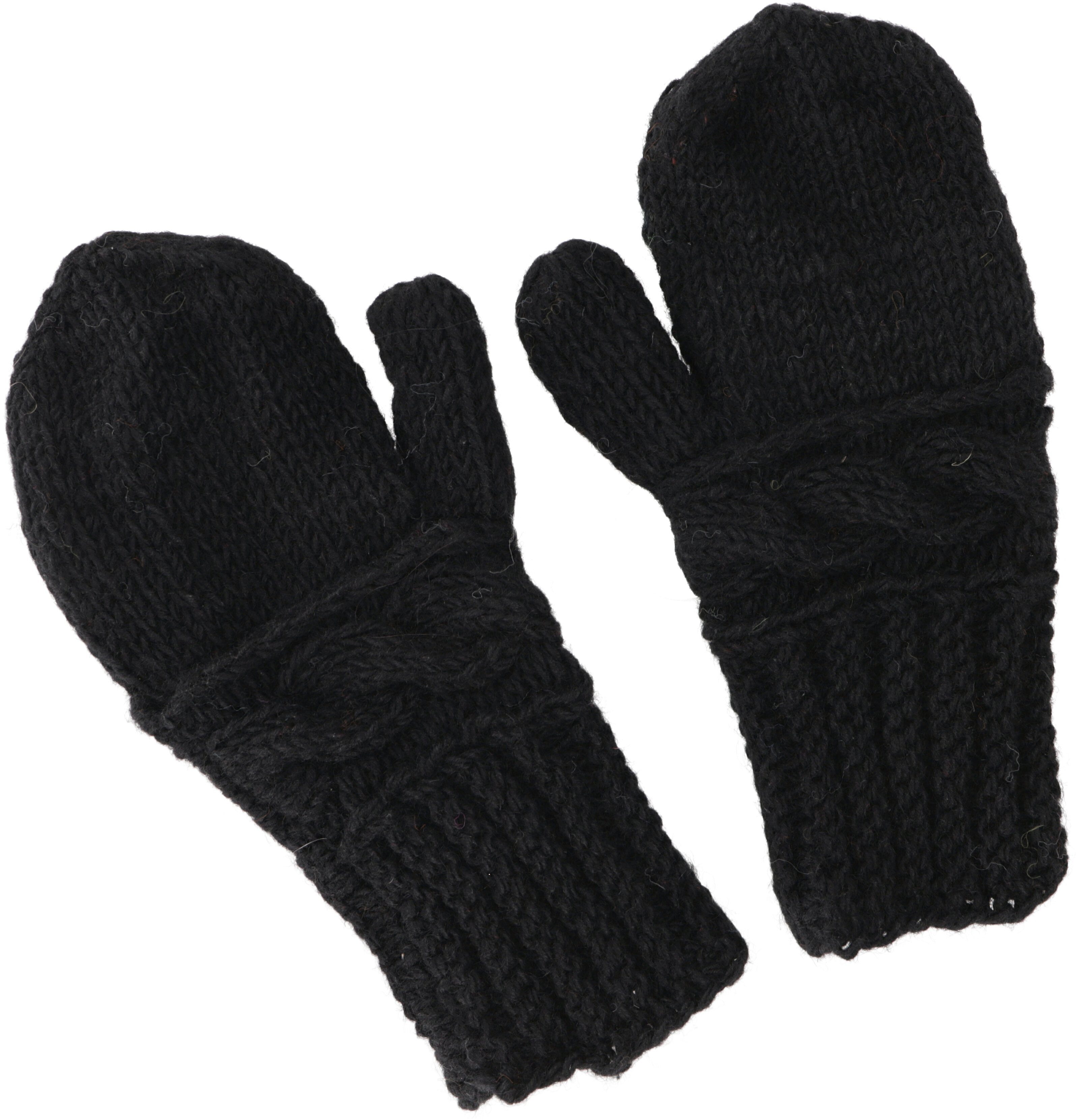 Guru-Shop Strickhandschuhe Handschuhe aus Wolle, handgestrickte.. schwarz Fauster