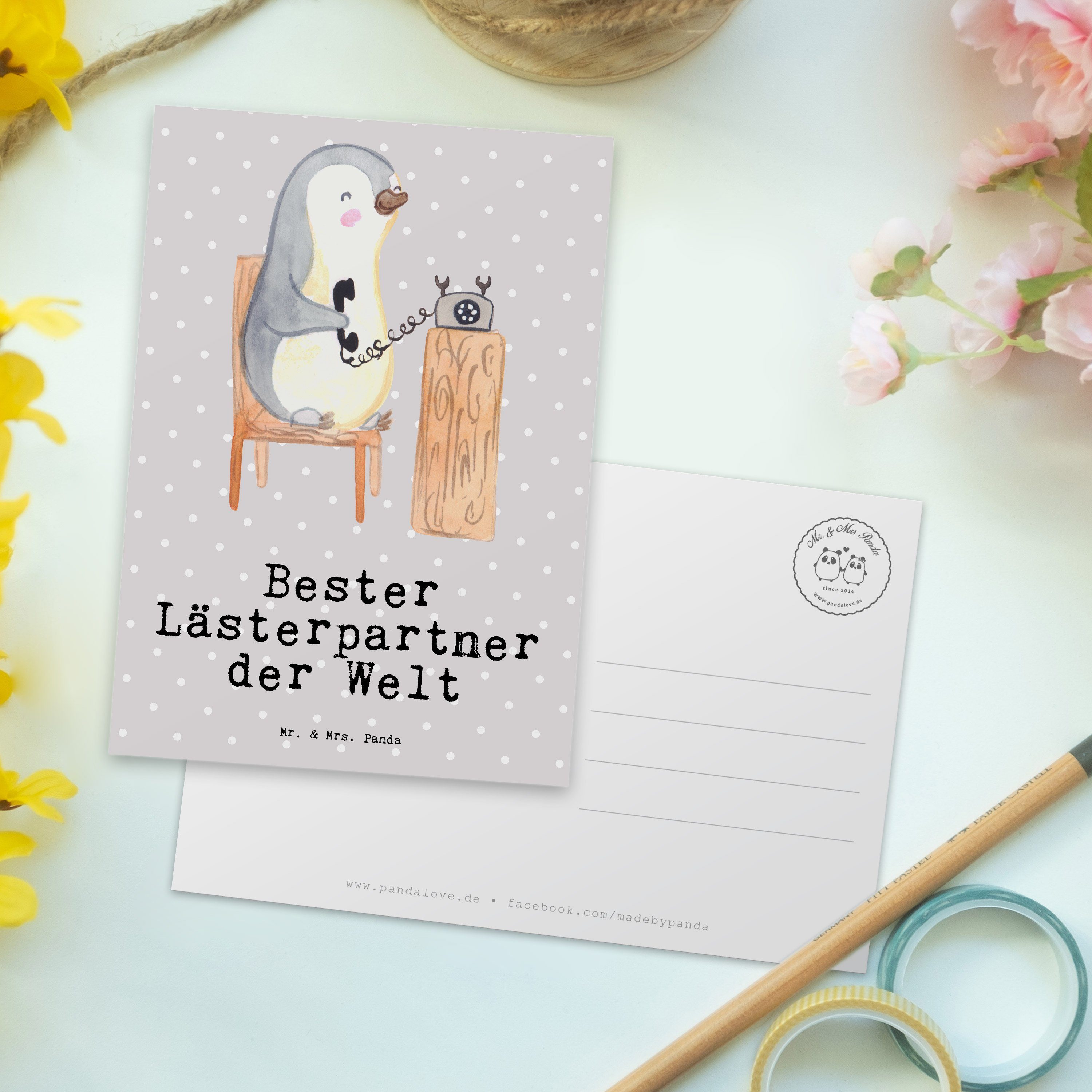 Pastell Pinguin - Geschenk, Bester - Postkarte Mr. der & Grau Welt Lästerpartner Panda lest Mrs.