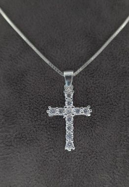 NAHLE Kreuzkette Kreuz Silberkette Kreuz Halskette (inklusive Schmuckbox), 925 Silber mit Zirkonia / rhodiniert