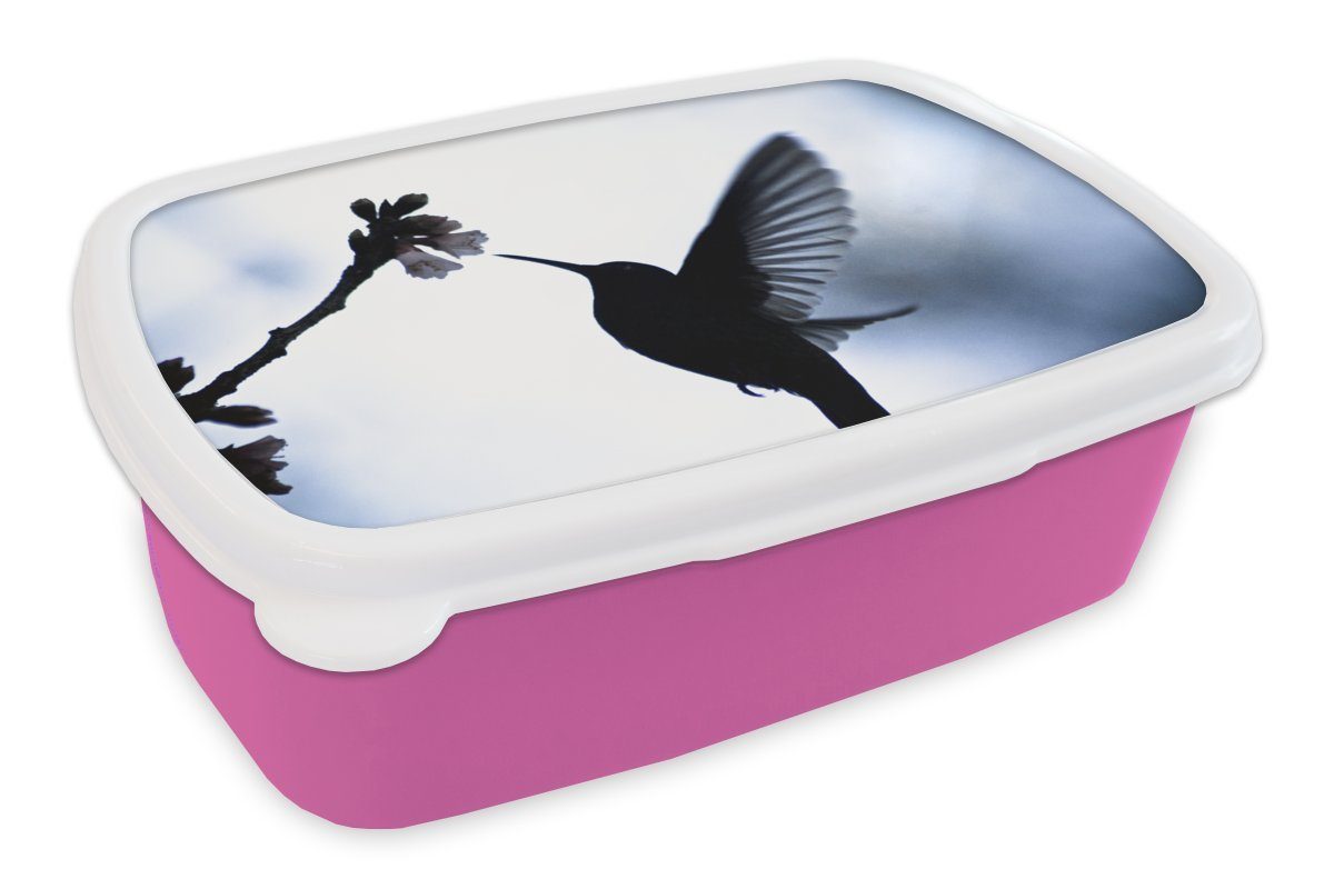 MuchoWow Lunchbox Vogel - Kolibri - Scherenschnitt, Kunststoff, (2-tlg), Brotbox für Erwachsene, Brotdose Kinder, Snackbox, Mädchen, Kunststoff rosa