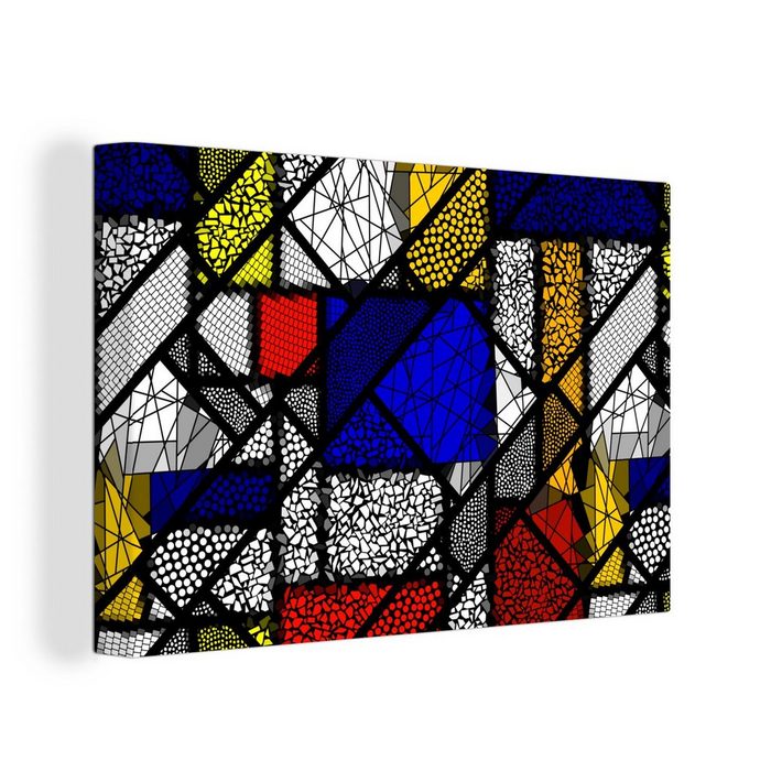 OneMillionCanvasses® Gemälde Mondrian - Glasmalerei - Alte Meister - Kunstwerk - Abstrakt - Malerei (1 St) Wandbild Leinwandbilder Aufhängefertig Wanddeko