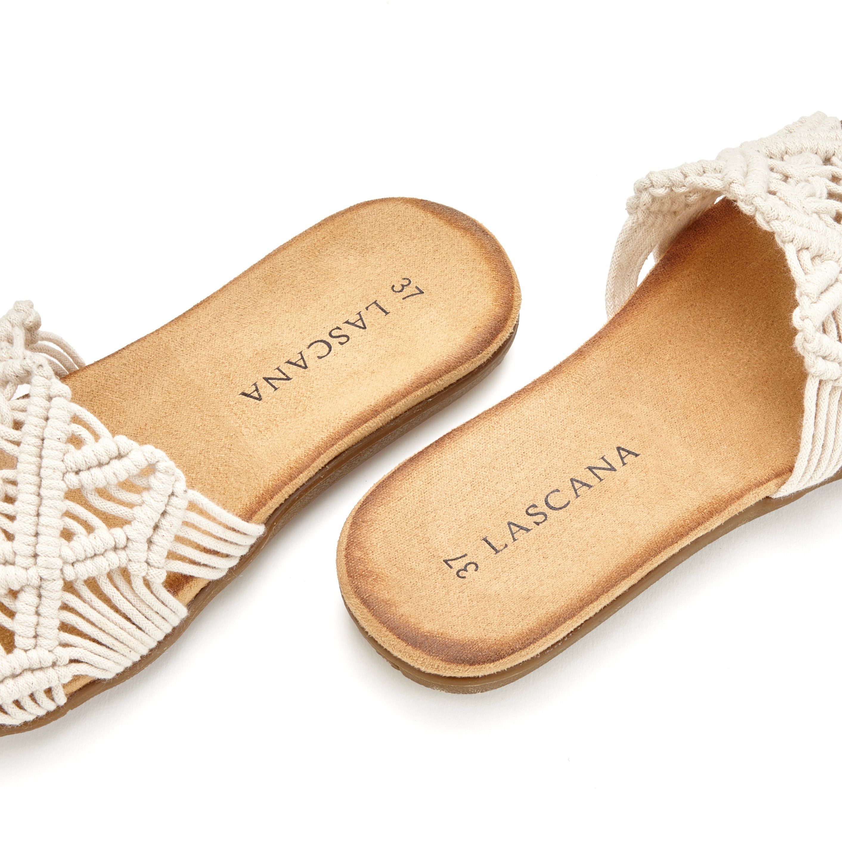 LASCANA Sommerschuh, offener Schuh, Mule, Sandale, Pantolette mit modischem Häkelmuster VEGAN