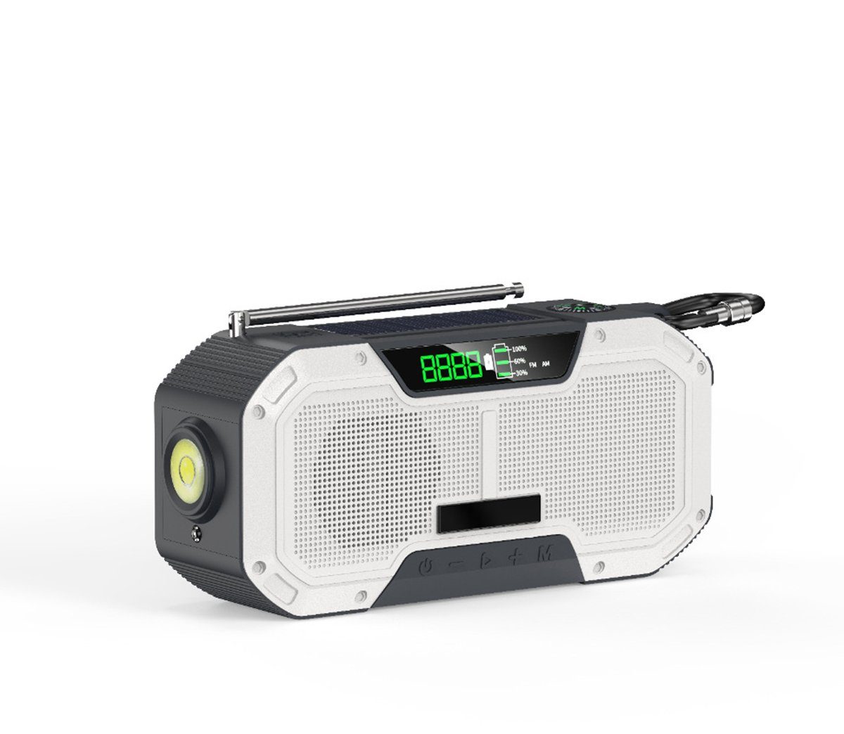 Stroboskoplicht,Taschenlampe wasserdichter IPX5 Bluetooth-Lautsprecher mit EQ Auto-Scan FM/AM Kurbelradio mit Handyladefunktion Solar Tragbares Dynamo Notfallradio Leselampe 4000mAh Powerbank 