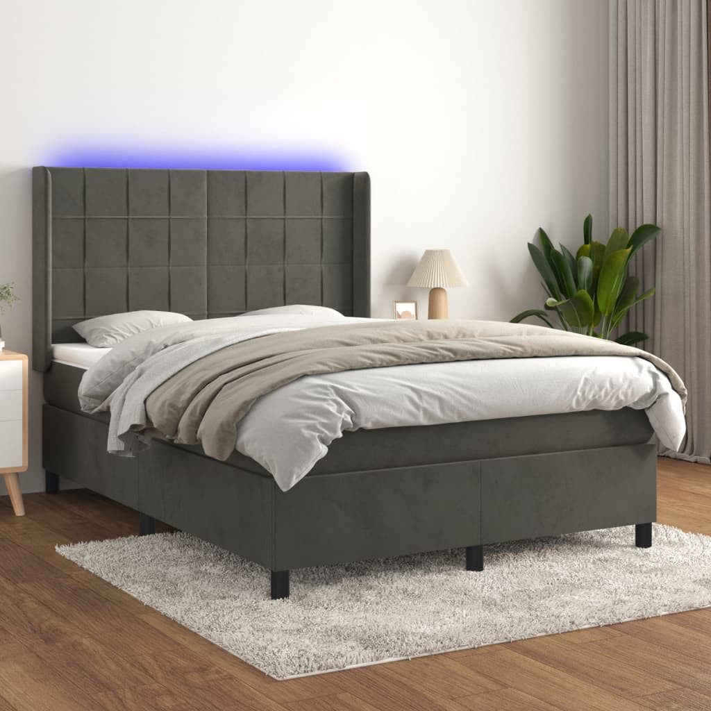 vidaXL Boxspringbett Boxspringbett mit Matratze LED Dunkelgrau 140x200 cm S günstig online kaufen