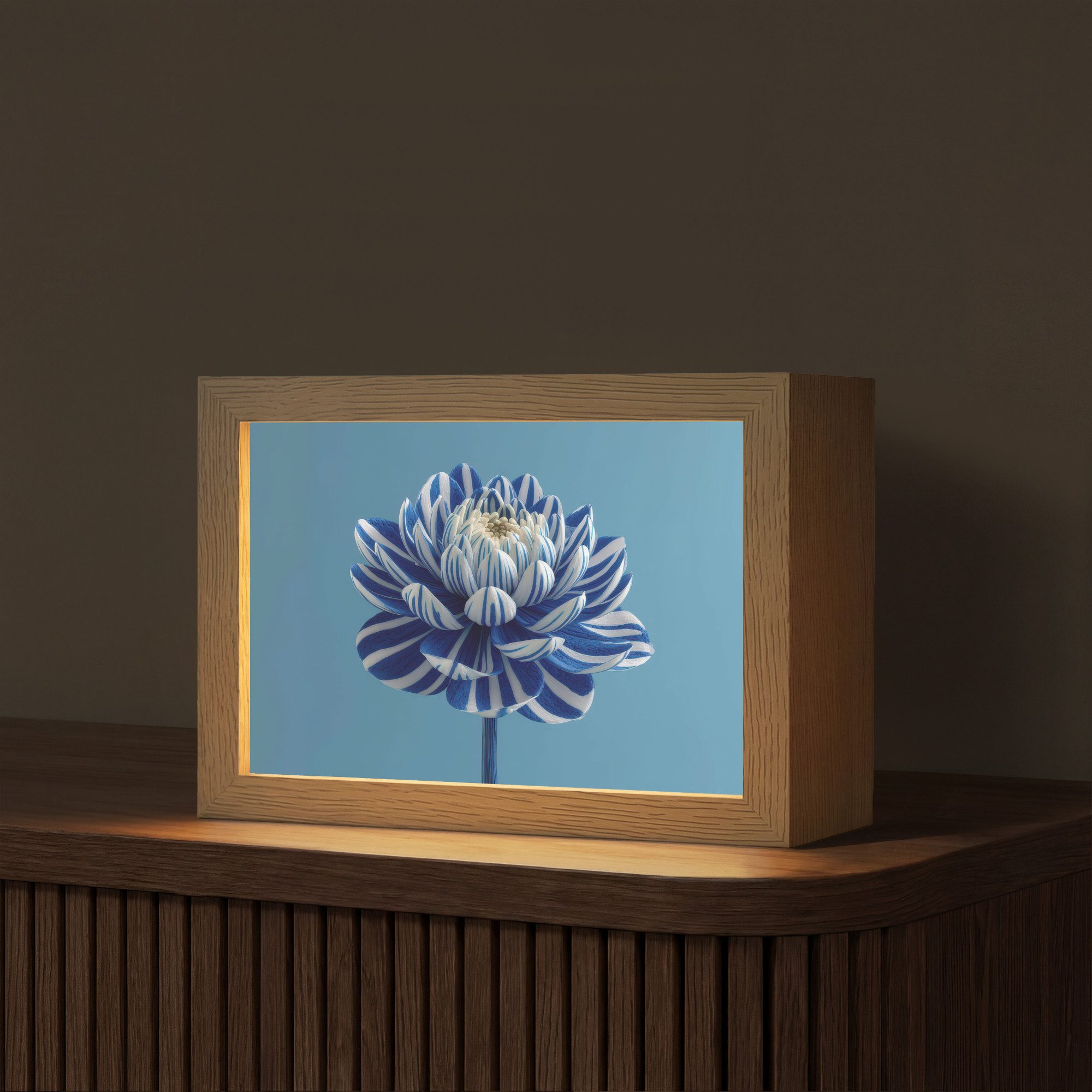 OnlyWow Tischleuchte Lightbox Blume - Blau - Blütenblätter - Streifen, Dimmbar, Farbwechsel, LED, Warmweiß, Kaltweiß, Neutralweiß Einstellbar, Tischlampe, Schreibtischlampe, Desk, Dimmbar, mit Kabel, LED