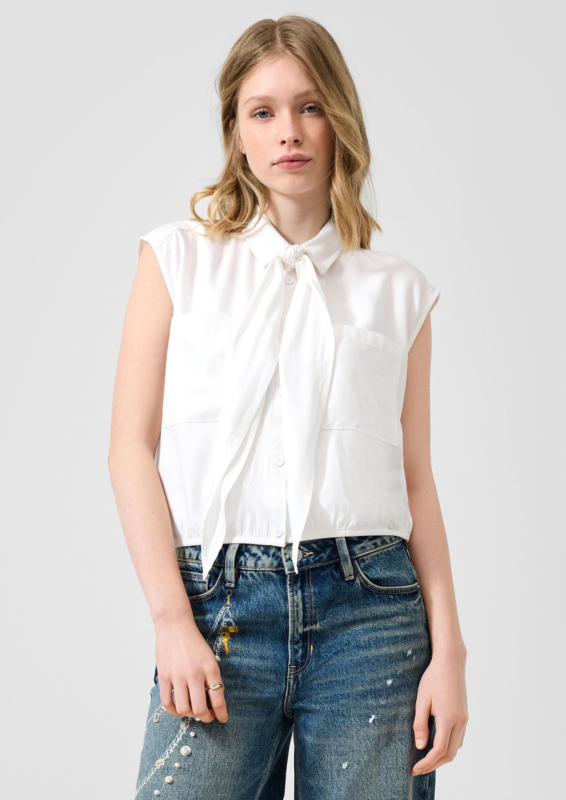 QS Blusentop Bluse Ärmellose Bluse mit Schluppen-Detail