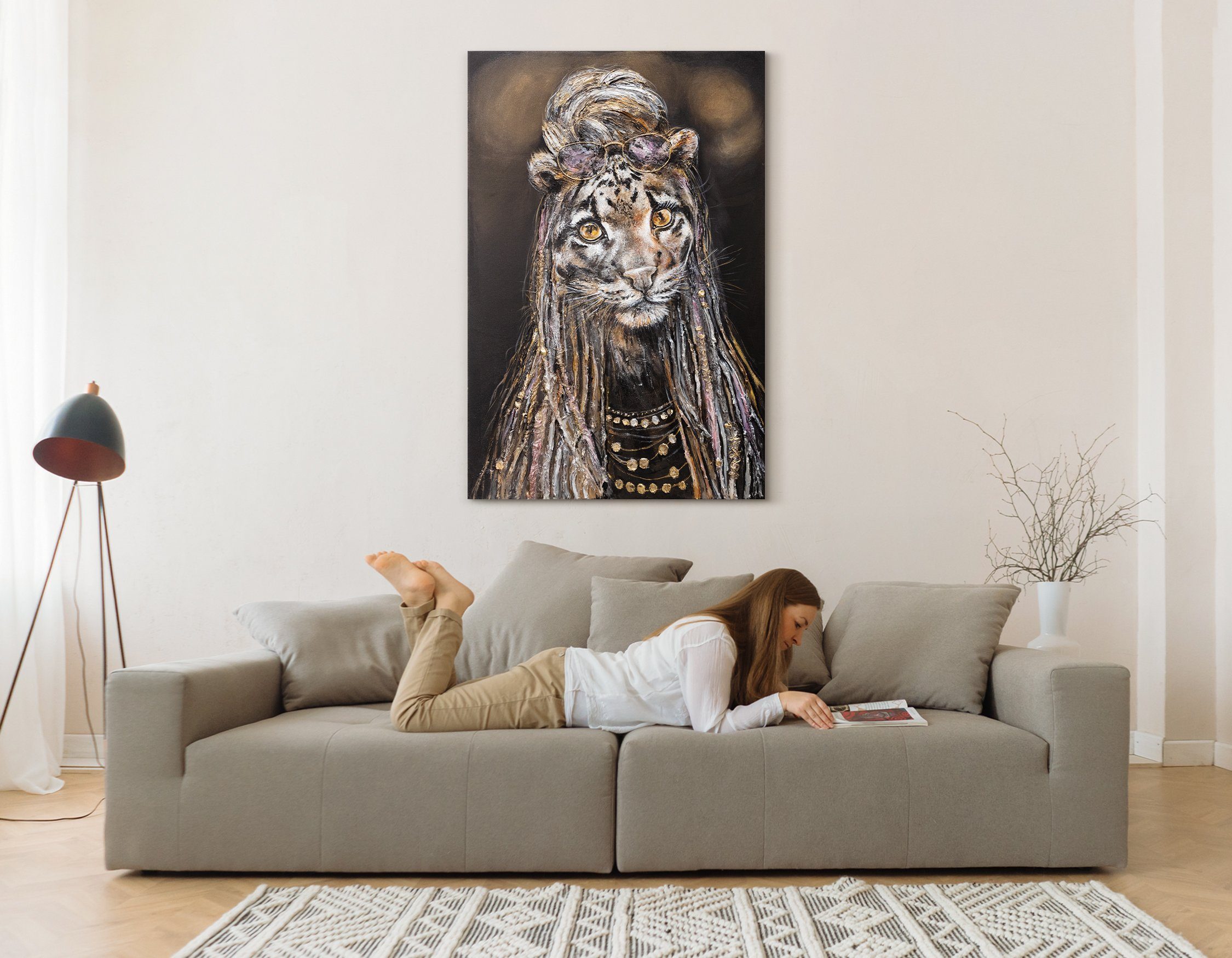 Leopard YS-Art Agilität, Bild Tiere, Gemälde Tier Gold Leinwand Handgemalt