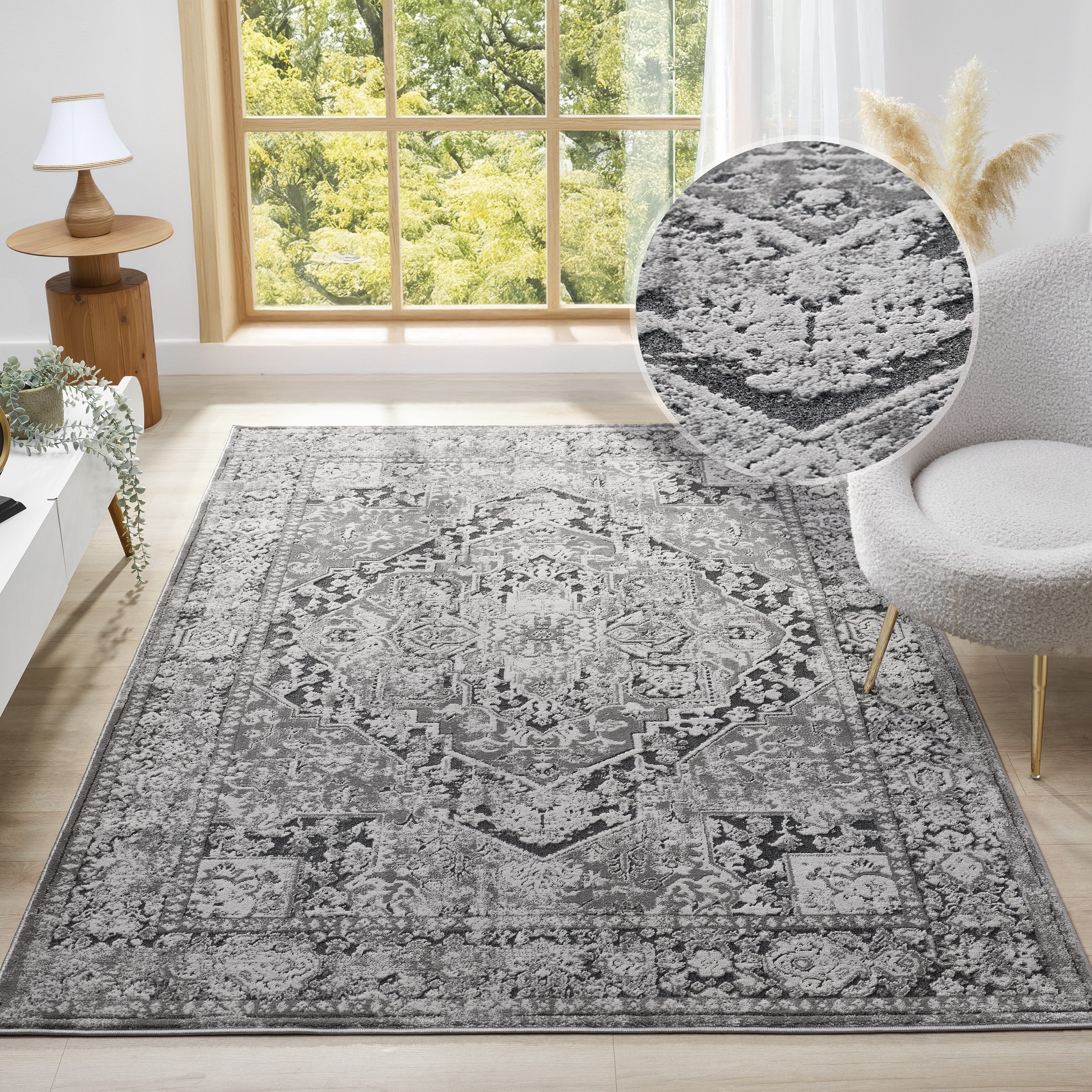 my home Teppich Kylan, Hoch-Tief-Struktur, dezenter Glanz, rechteckig, Höhe: 9 mm, Schrumpf-Garn-Effekt, im Vintage-Look, dichte Qualität, Wohnzimmer