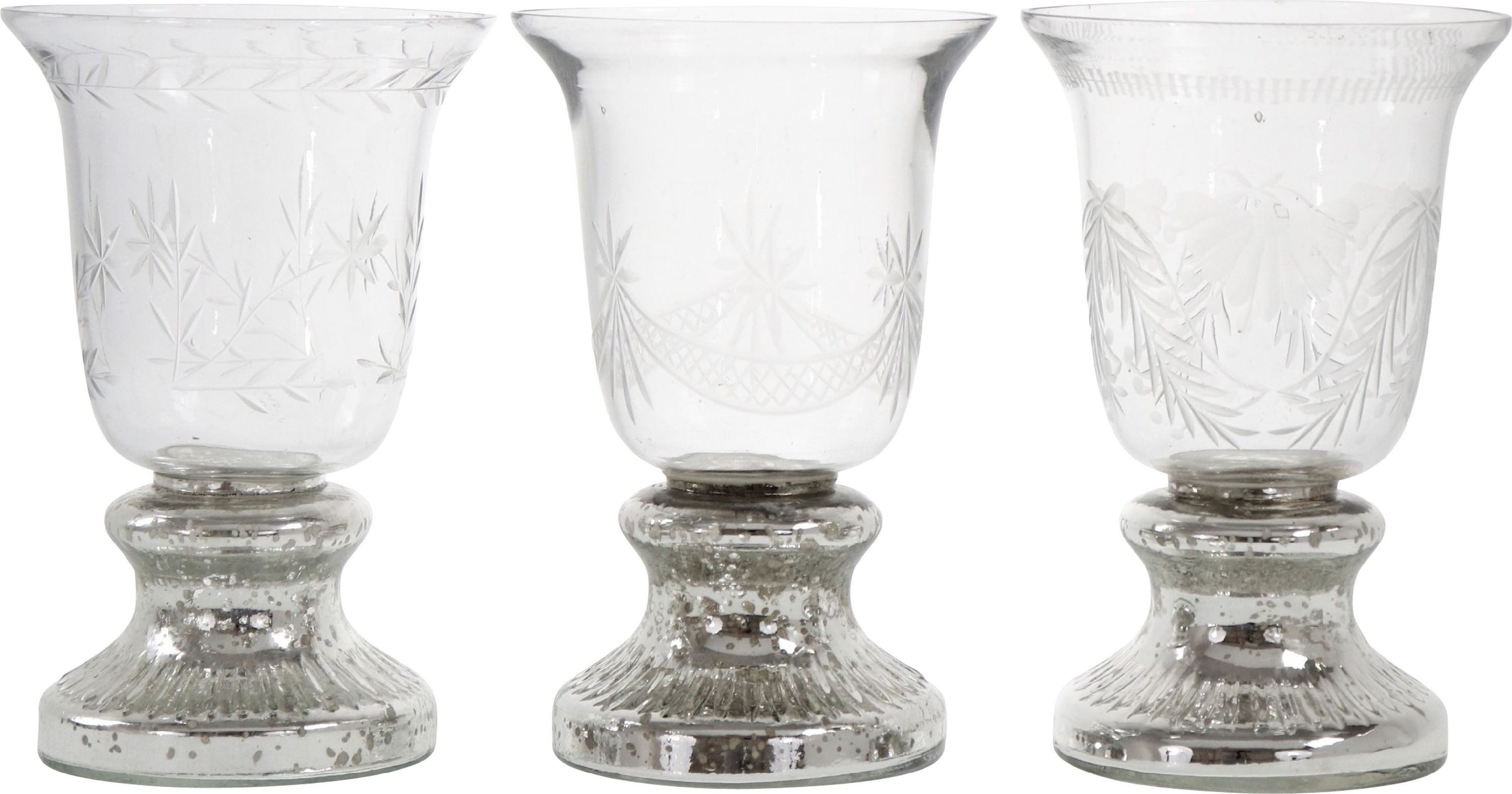 FURNARO Kerzenhalter (3-tlg), mit aufwendigem Schliff und silberfarbenem Fuß ca. 19,5cm