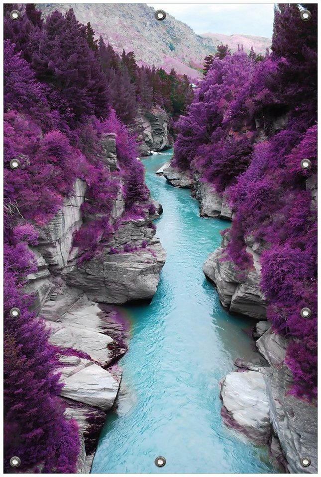Thumbnail - Wallario Sichtschutzzaunmatten Fluss in lilafarbener Schlucht, rund