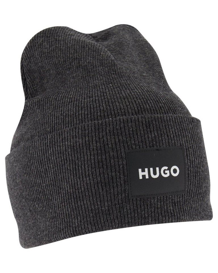 HUGO Beanie Xevon mit HUGO Logo-Badge, Im Rippenstrick mit Umschlag