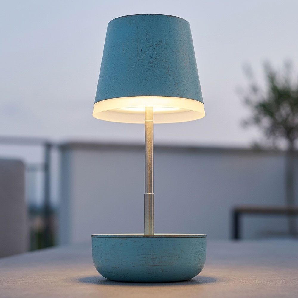 GLOBO LIGHTING LED Solarleuchte, LED-Leuchtmittel fest verbaut, Warmweiß, Tischleuchte LED Außenleuchte Höhenverstellbar IP44 blau