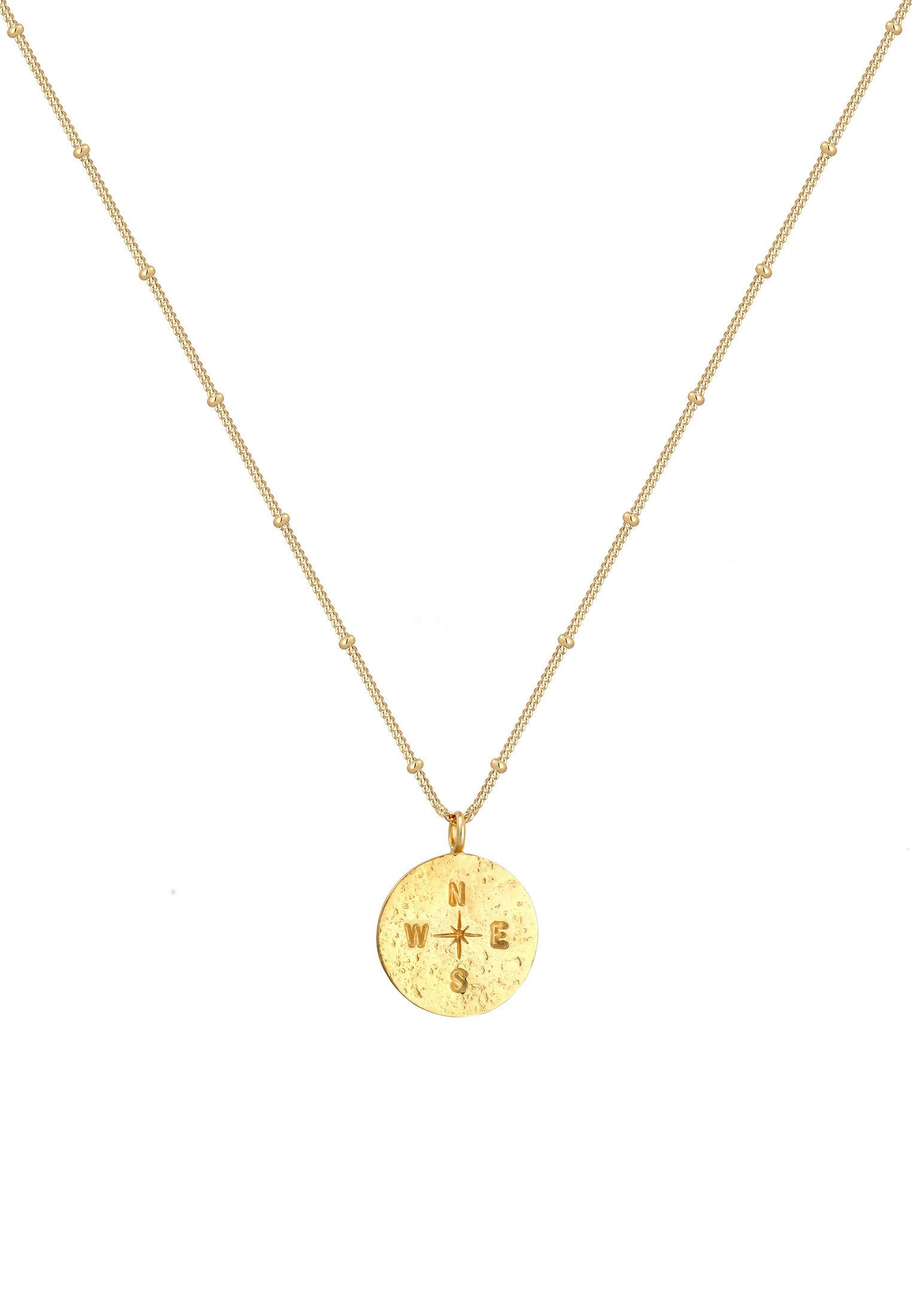 Elli Kette mit Anhänger Kompass Plättchen Vintage Antik 925 Silber