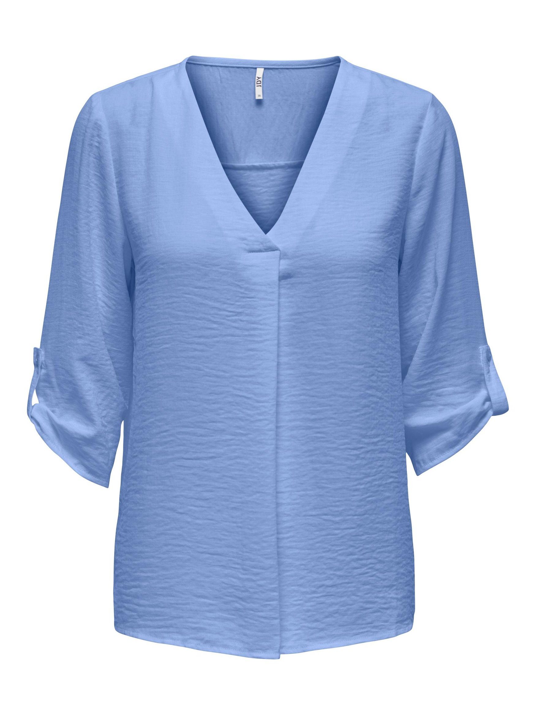 Design V-Neck (1-tlg) de Shirt YONG TOP in Bluse Freizeit Hemd 3703 JACQUELINE JDYDIVYA Blusenshirt Blau
