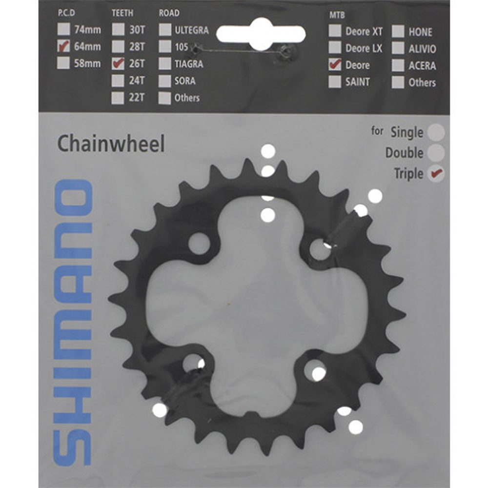 Fahrradkette SHIMANO Kettenblätter DEORE FC-M590 26 Zähne 64mm Stahl schwarz Fahrra