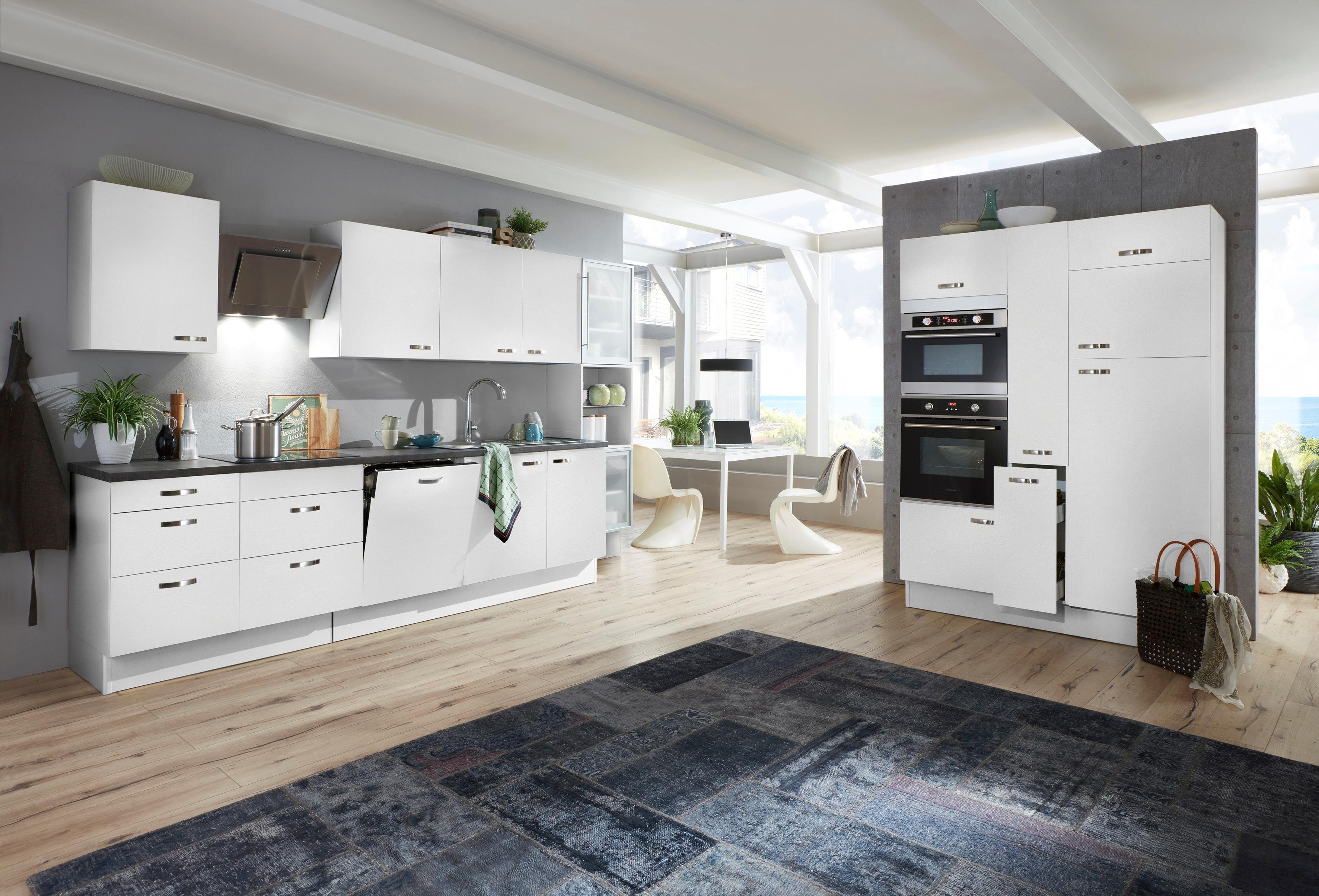 Vollauszügen Küchenzeile 480 | weiß und weiß/weiß Cara, OPTIFIT cm mit Breite Soft-Close-Funktion,