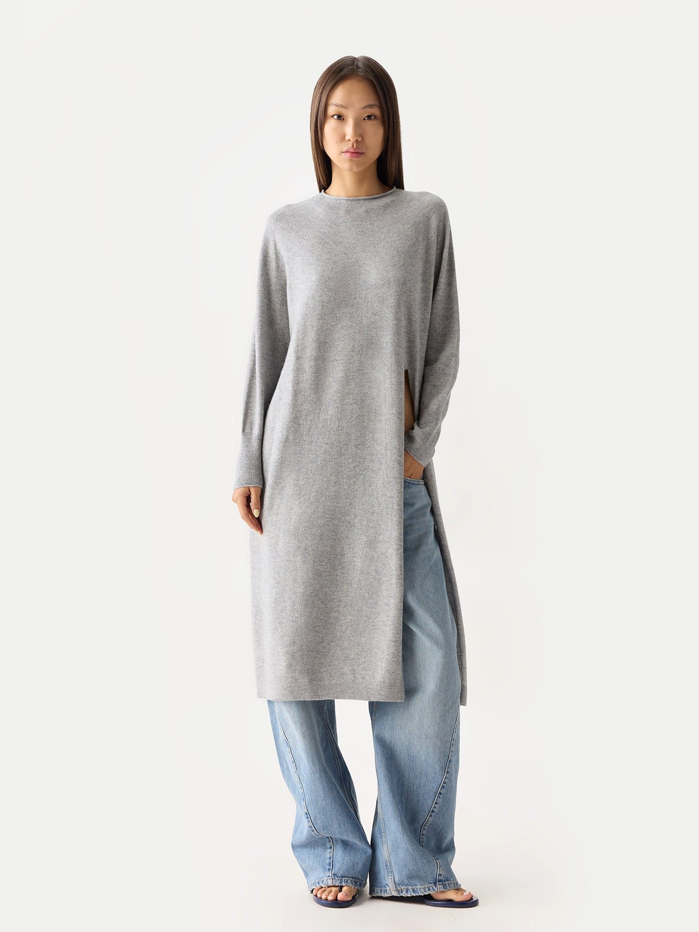 GOBI Cashmere Strickkleid Kaschmir-Maxikleid Mit Seitenschlitz