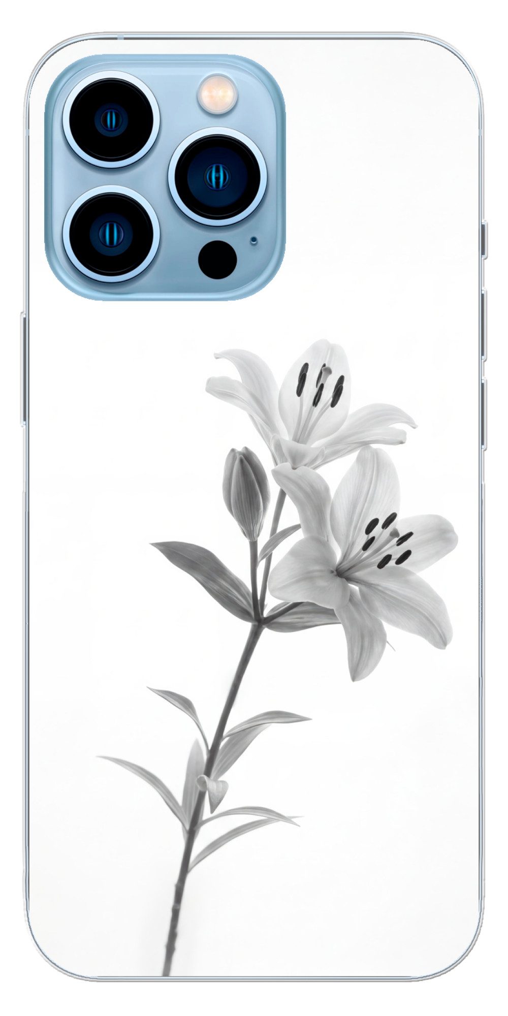 MuchoWow Handyhülle für Apple iPhone 13 Pro Lilien - Elegant - Schwarz - Weiß, Smartphone-Bumper, Print, Handy Schutzhülle Dünn