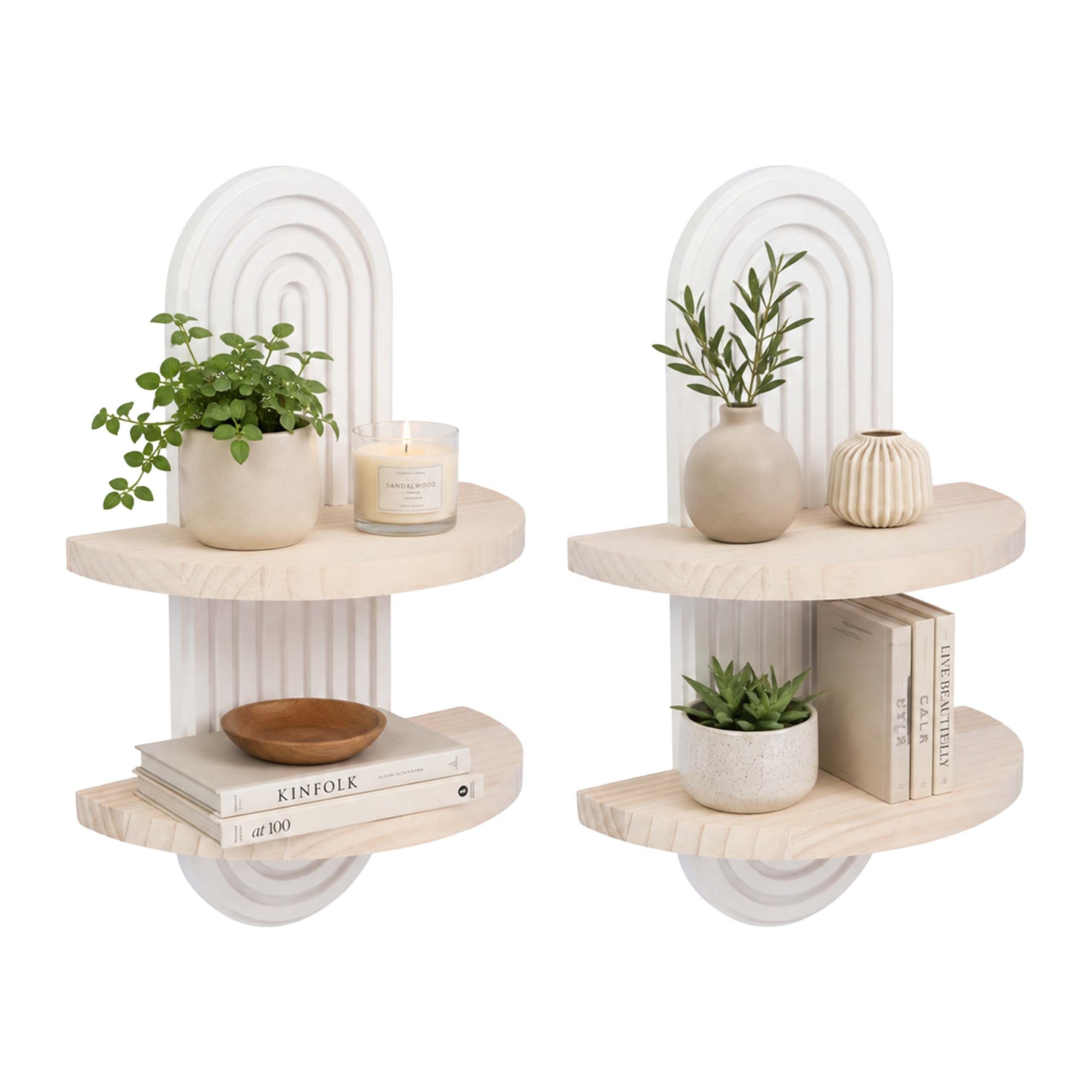 relaxdays Deko-Wandregal Wandregal Boho 2er Set, 2-tlg., Natur-Weiß, 2 Ablagen