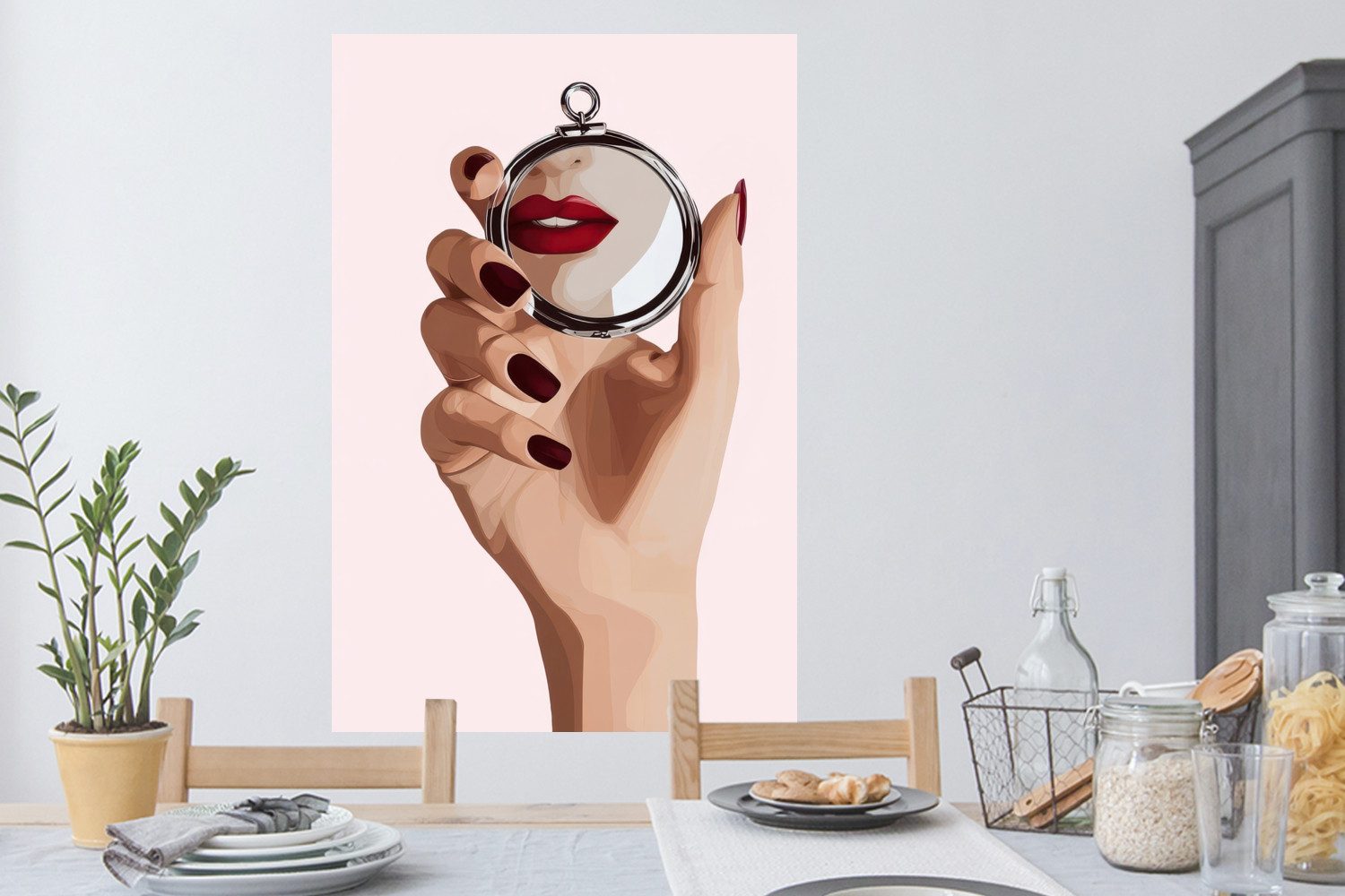 MuchoWow Wandsticker Spiegel - Rote Lippen (1 St), Wanddeko, Aufkleber, Wandtattoo, 80x120 cm