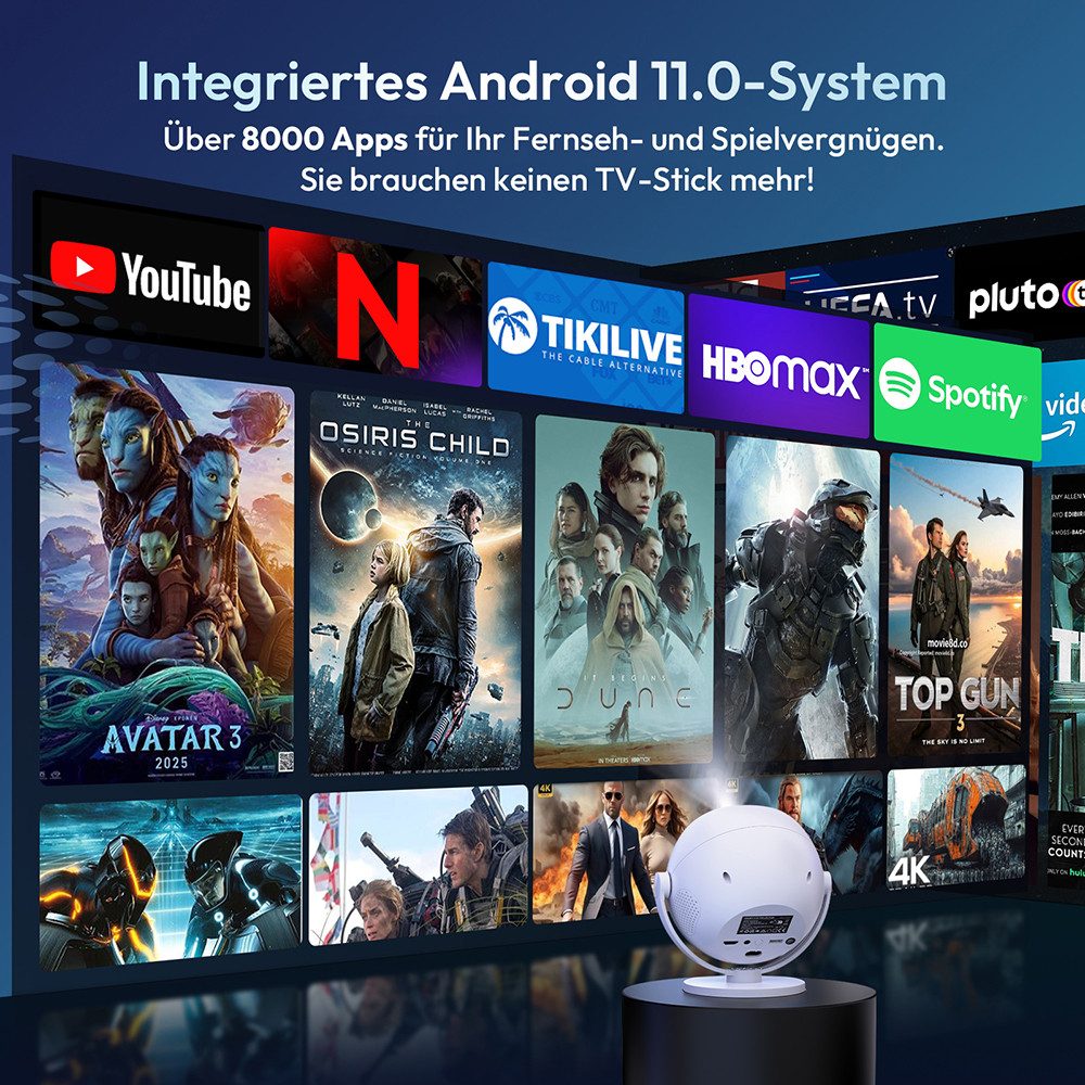 XGODY Gimbal A2-Mini-Beamer LCD-Beamer (12000 lm, 10000:1, 1920 X1080P px, BT 5.0, WiFi 6, Elektrischer Fokus und automatische Trapezkorrektur)