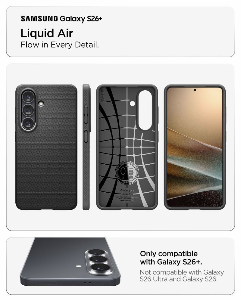 Spigen Handyhülle Hülle für Samsung Galaxy S26+ Plus Case Schutzhülle Robust Handyhülle 6,7 Zoll, Air Cushion Technology, MIL-Grade Schutz, Kabelloses Laden