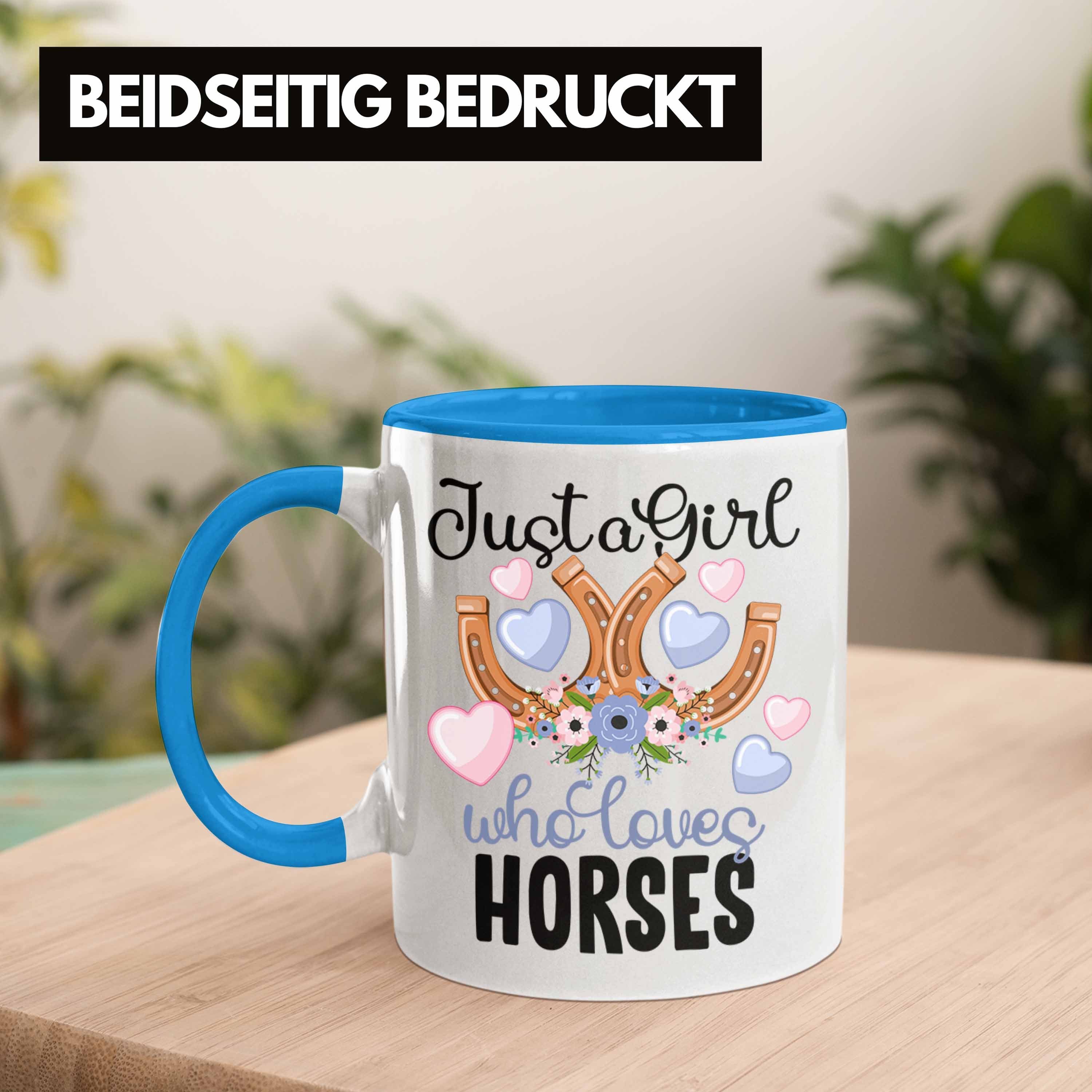 Pferde für Reiten Trendation Tasse Reiterin Mädchen Blau Geschenk Tasse