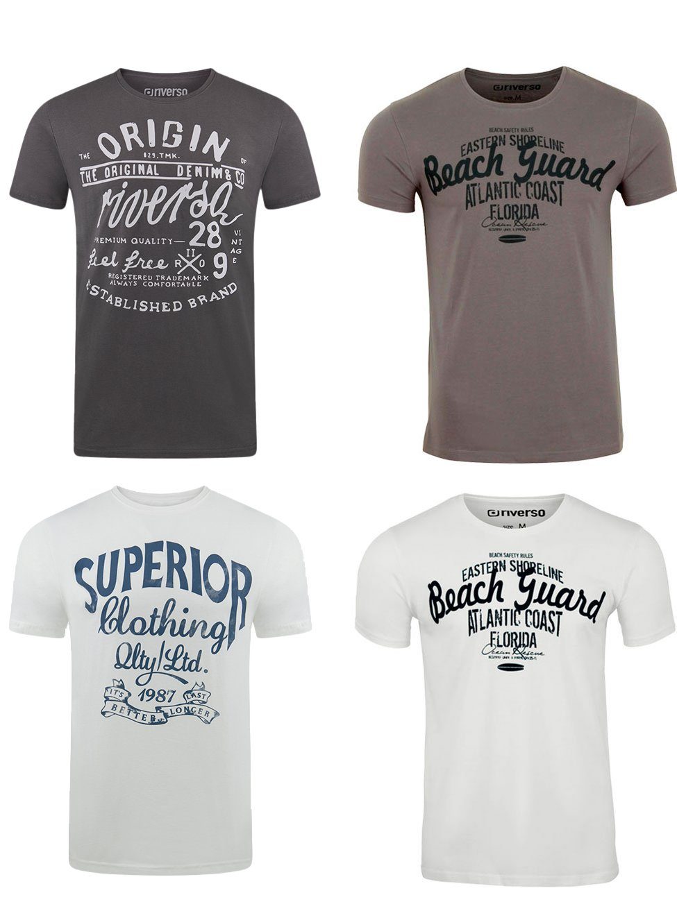 riverso Tshirt Herren Baumwolle Regular Fit RIVLeon 4er Set Pack günstig online kaufen