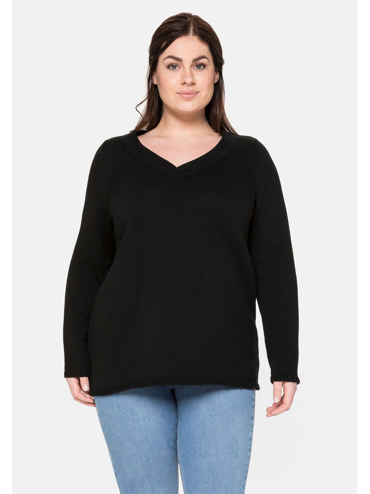 Sheego V-Ausschnitt-Pullover Große Größen aus reiner Baumwolle