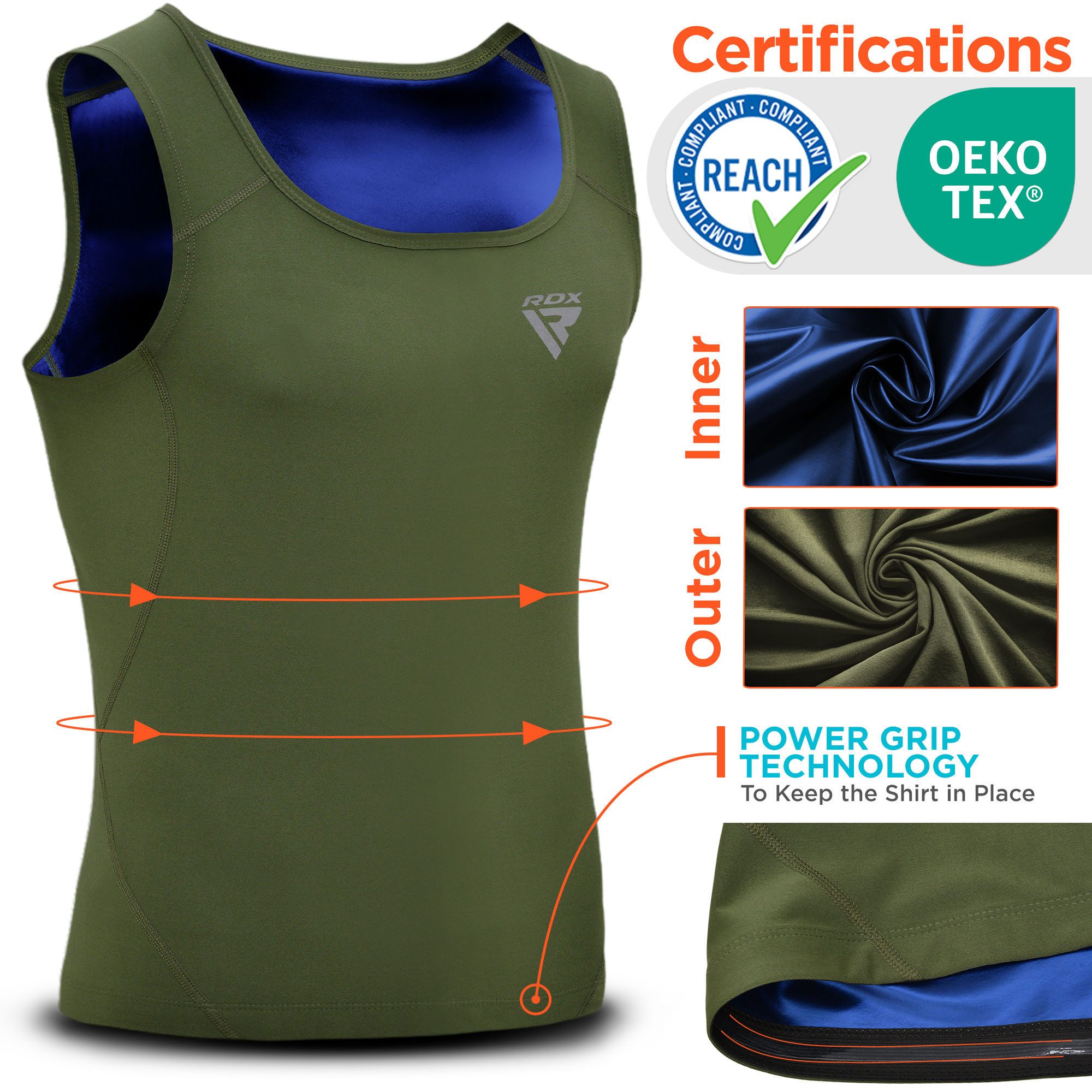 RDX Kompressionsshirt RDX Herren Sauna Weste Wärme Trapping Schweiß Taille Trainer (Single, 1er-Pack) Fitness, Training