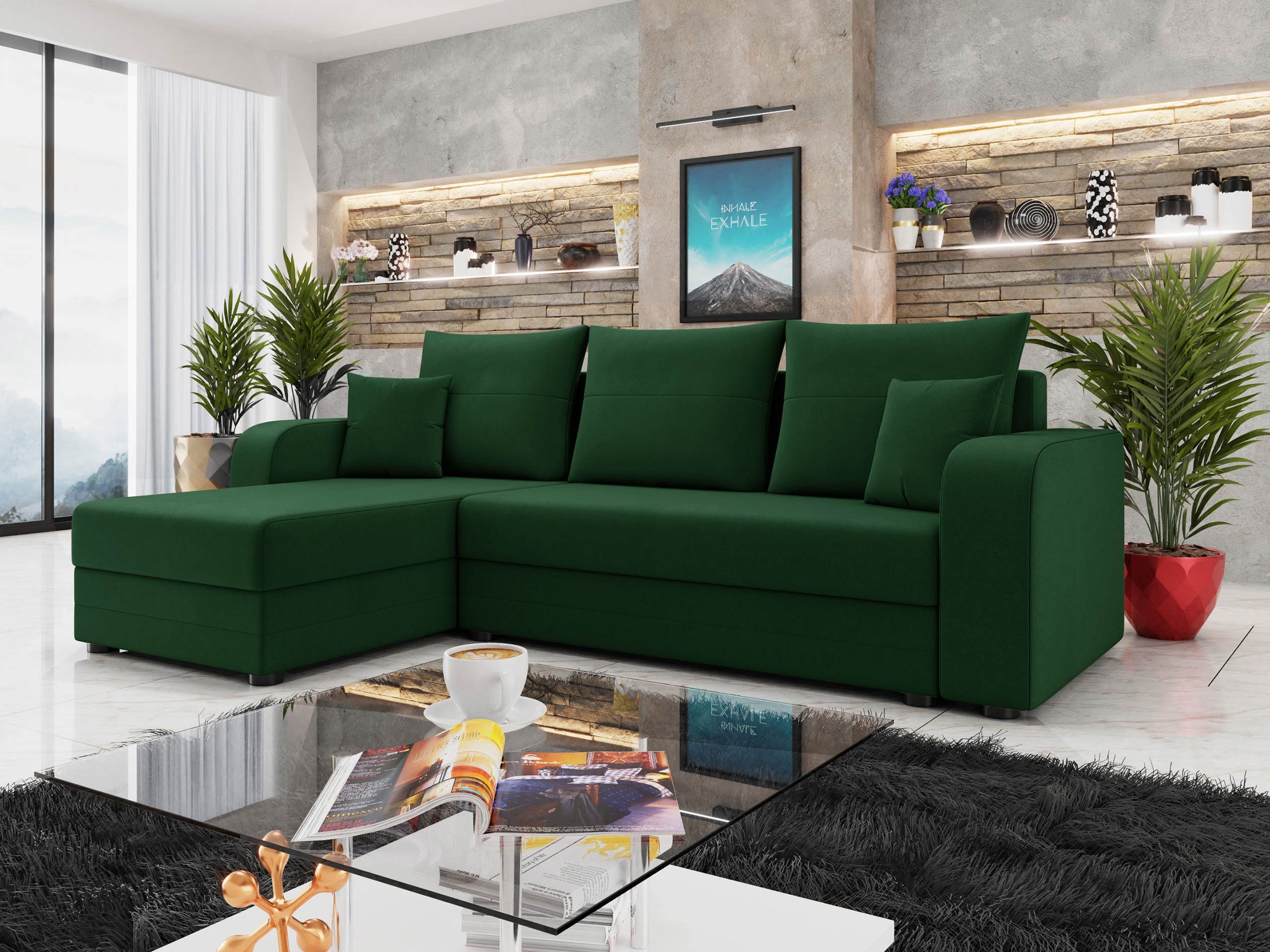 MIRJAN24 Ecksofa Hewlet Bis, mit Bettkasten und Schlaffunktion, L-Form mit Seite universal, Kissen-Set