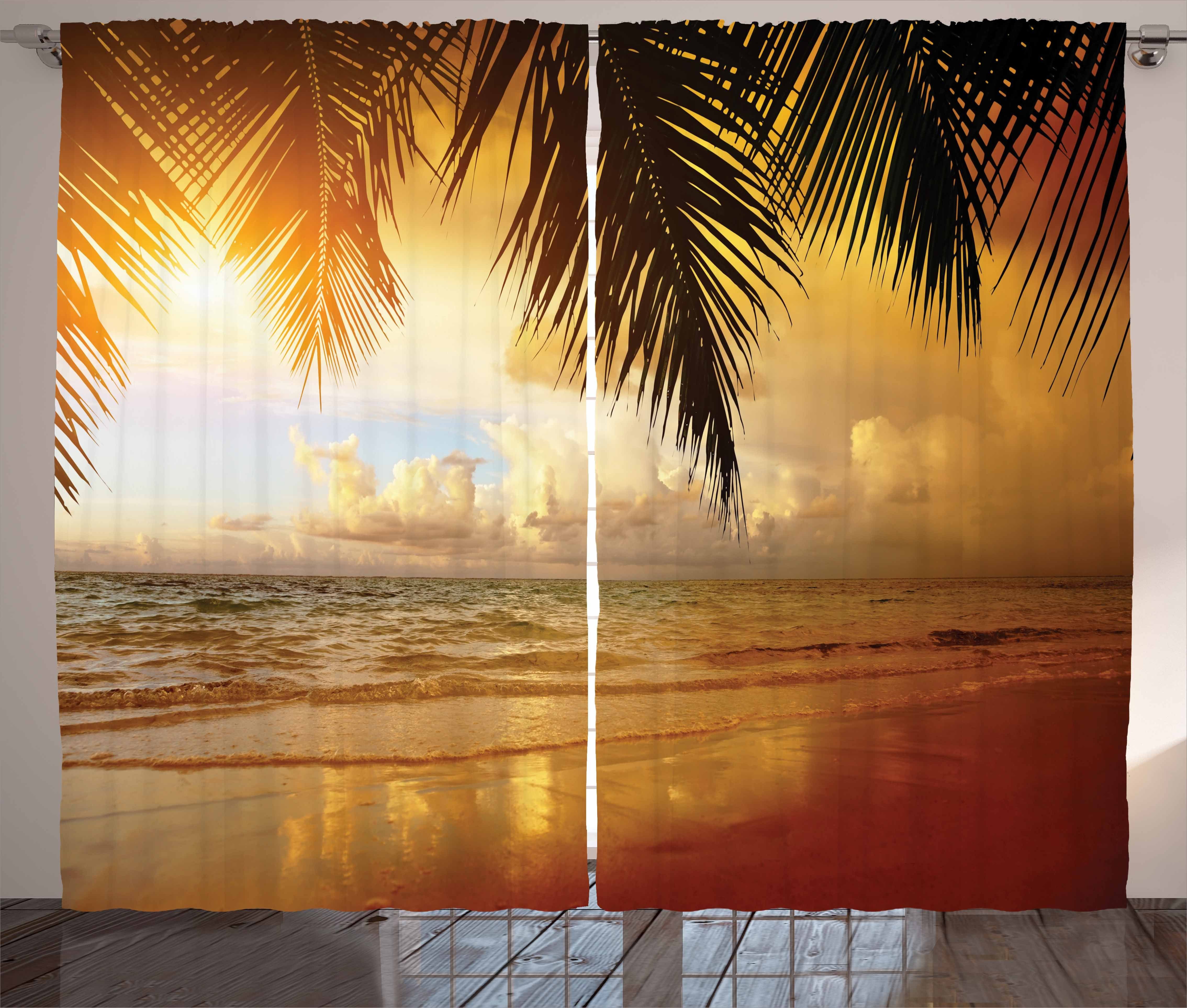 Gardine Schlafzimmer Kräuselband Vorhang mit Schlaufen und Haken, Abakuhaus, Strand Sunset Caribbean Palms