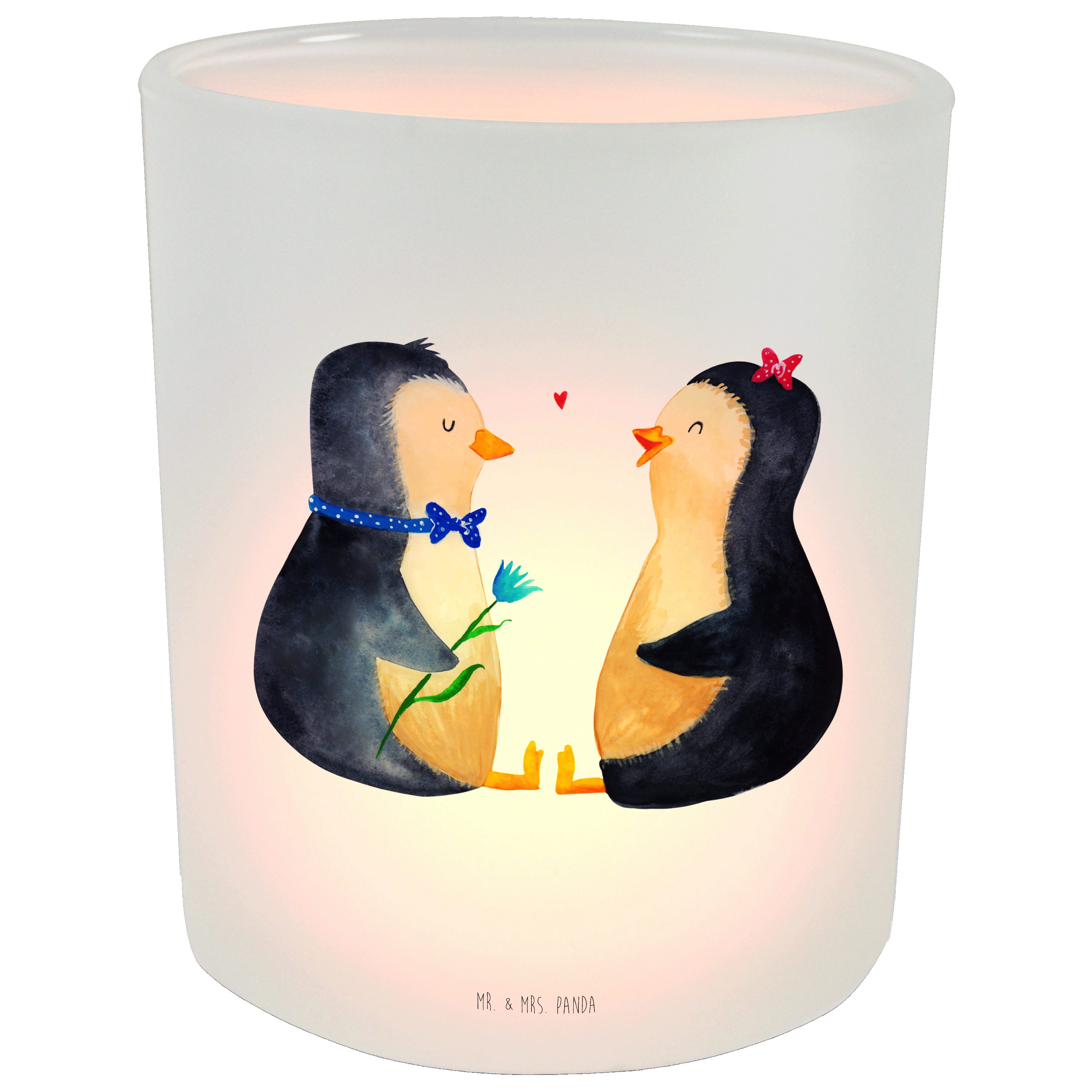 Mr. & - - Panda Kerzenglas, Teelichthalter, Pinguin St) Transparent Windlicht (1 Geschenk, Mrs. Pärchen