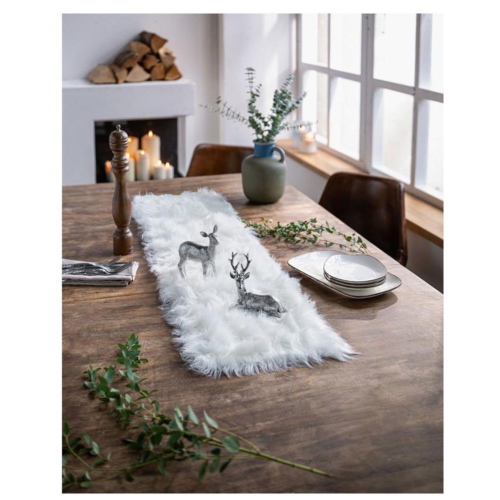 Home-trends24.de Tischläufer Tischläufer Kunstfell Fell Läufer Weiß Deko Tischdeko Tischdecke