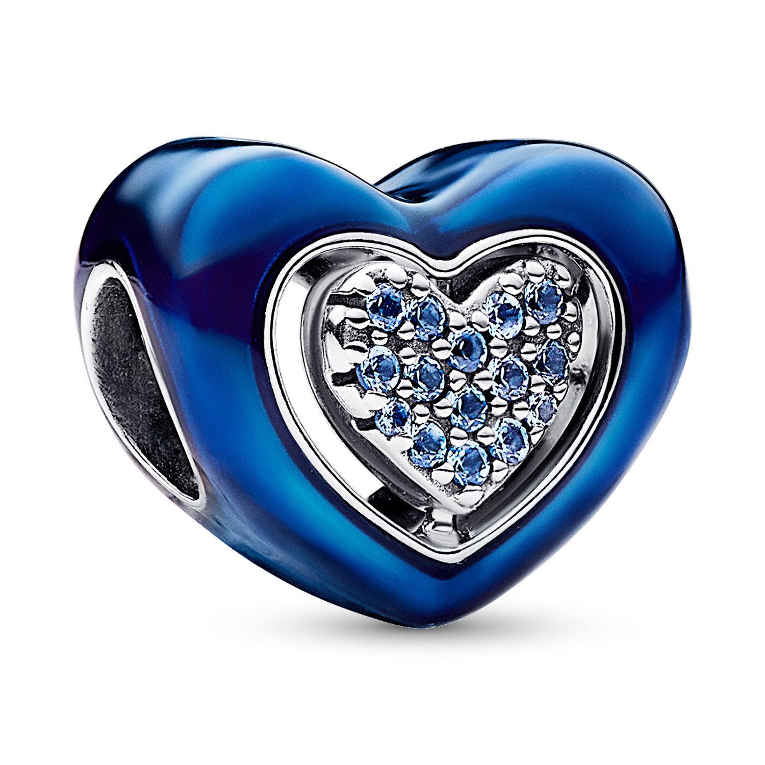 Pandora Charm Herz Bead-Charm Silber Blaues Drehbares Herz