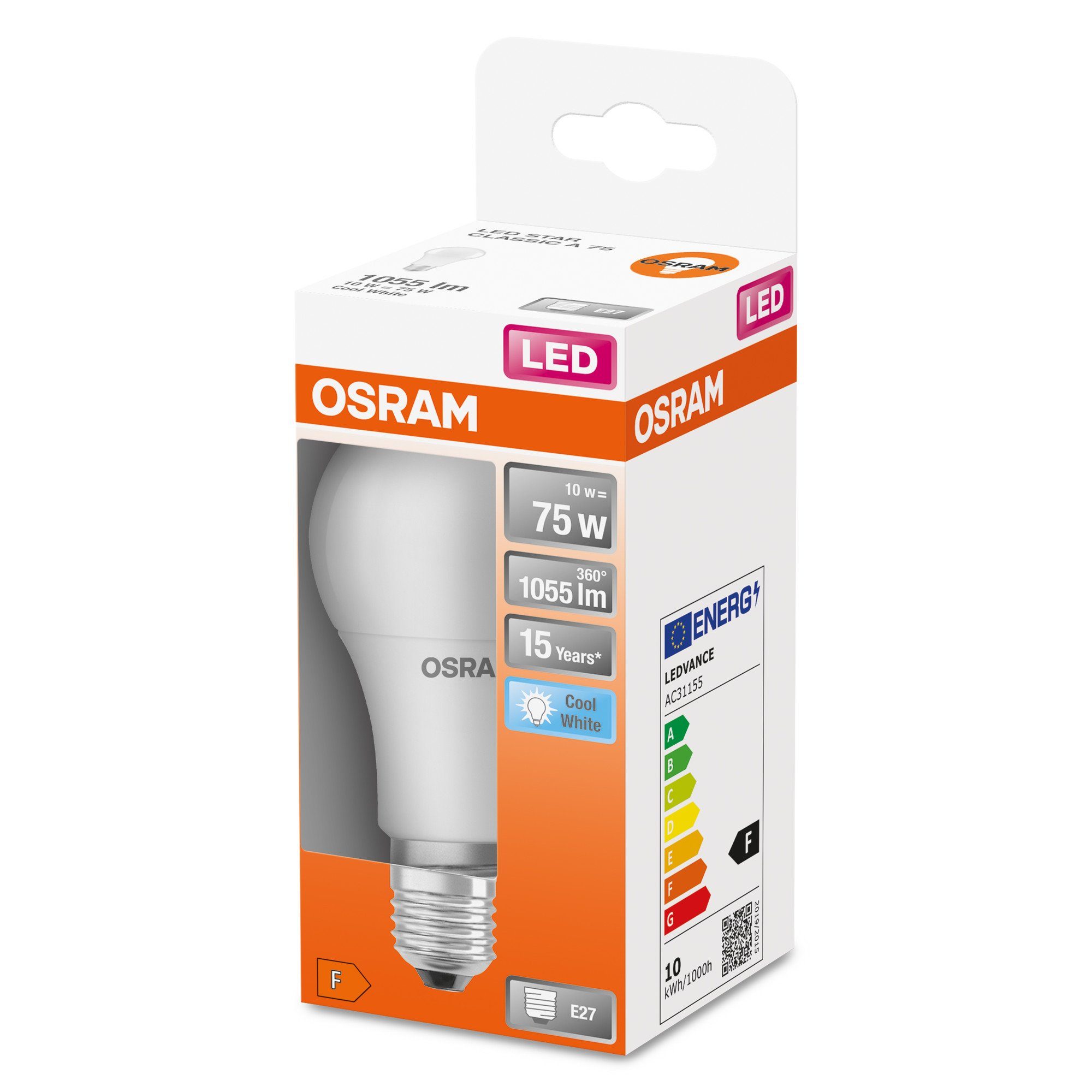 Osram LED-Leuchtmittel LED E27 GLÜHBIRNE OPALWEISS, E27