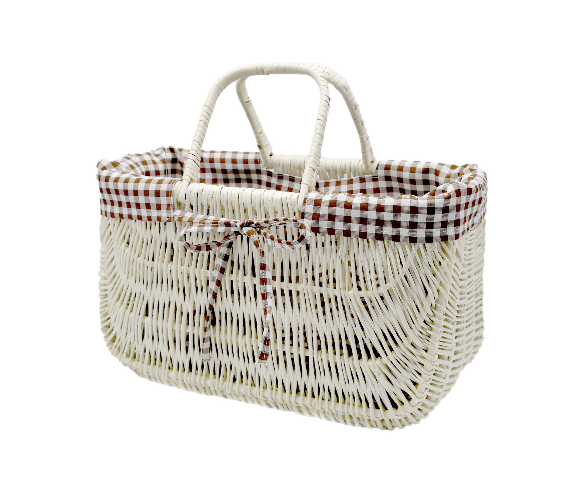 MyBer® Korbtasche Tasche Korb aus Weide, Weidenkorb, Tragekorb, Einkaufskorb geflochten (K9-489-SBR, 1-tlg., Gr. ca., 40cm/19cm/29cm, mit Henkel 39,9 cm), weiß mit Stoffeinlage Handarbeit 40/19/29cm K9-489-W-SBR