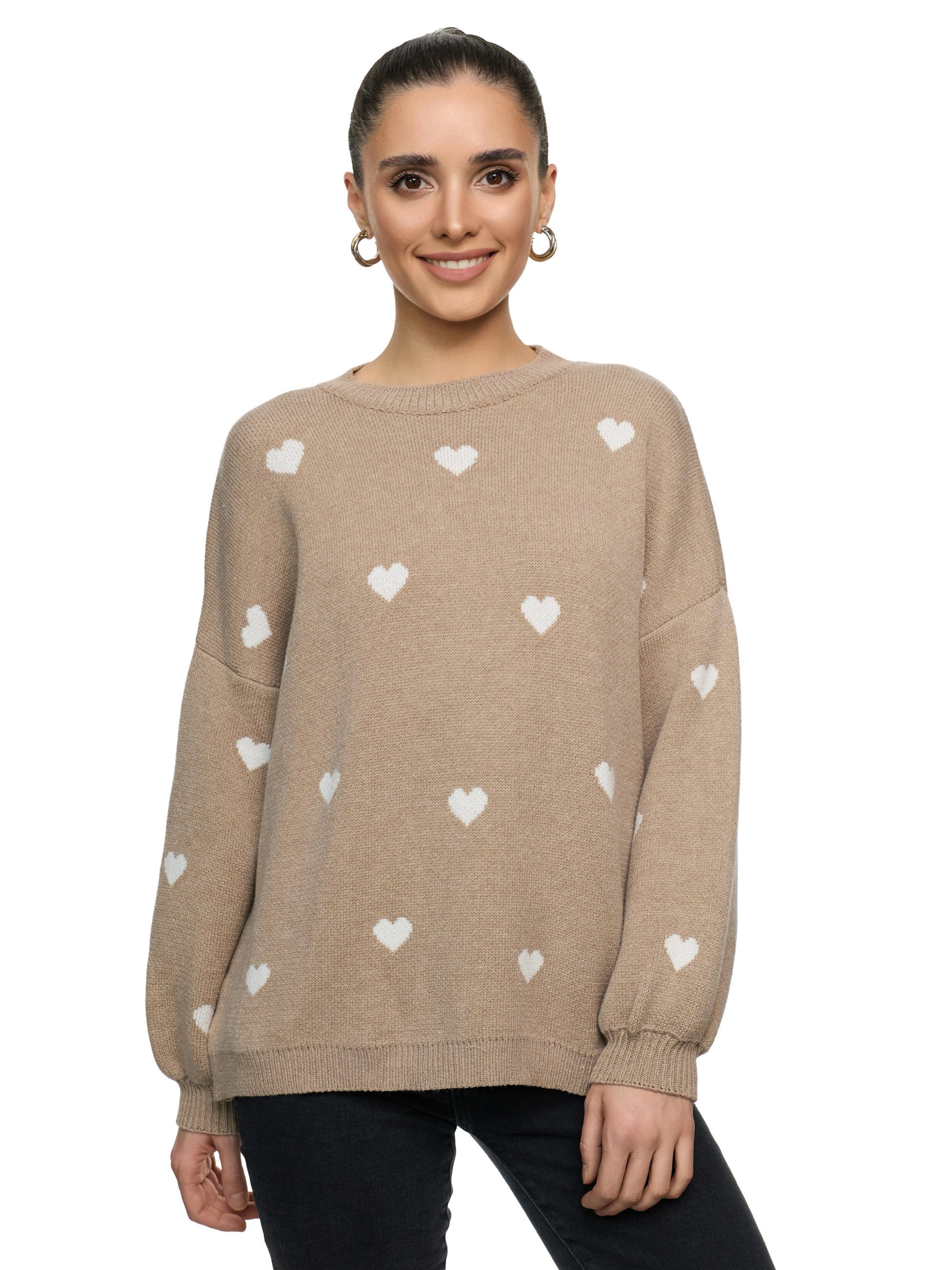 Worldclassca Strickpullover WORLDCLASSCA Damen Strickpulllover mit eingestrickten Herzen LOVE Neue Kollektion - Stilvolle und gemütliche Strickmode für Damen