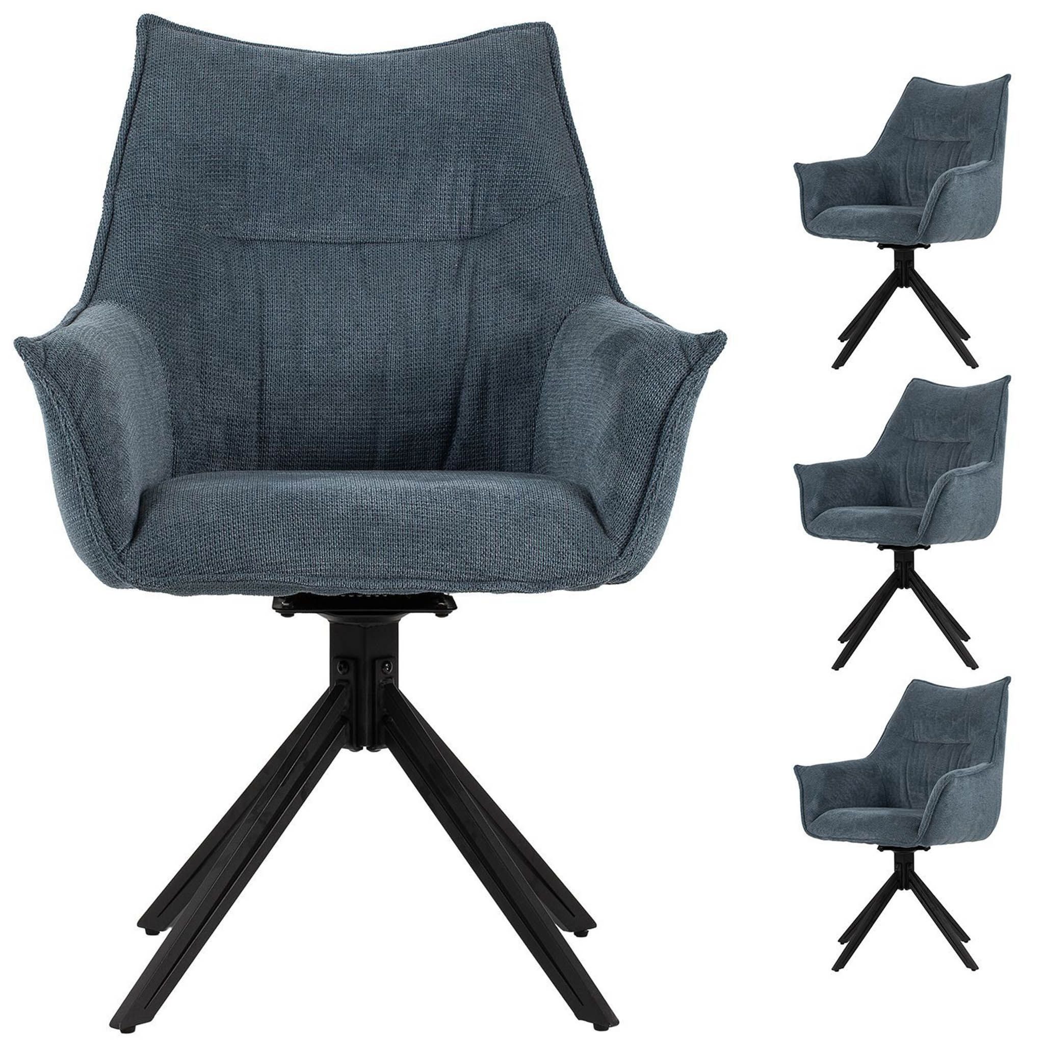 bene living Loungesessel Ginosa - drehbar - blau (4-St., 4er Set), schwarzes Metall-Gestell - bequeme Arm- und Rückenlehne