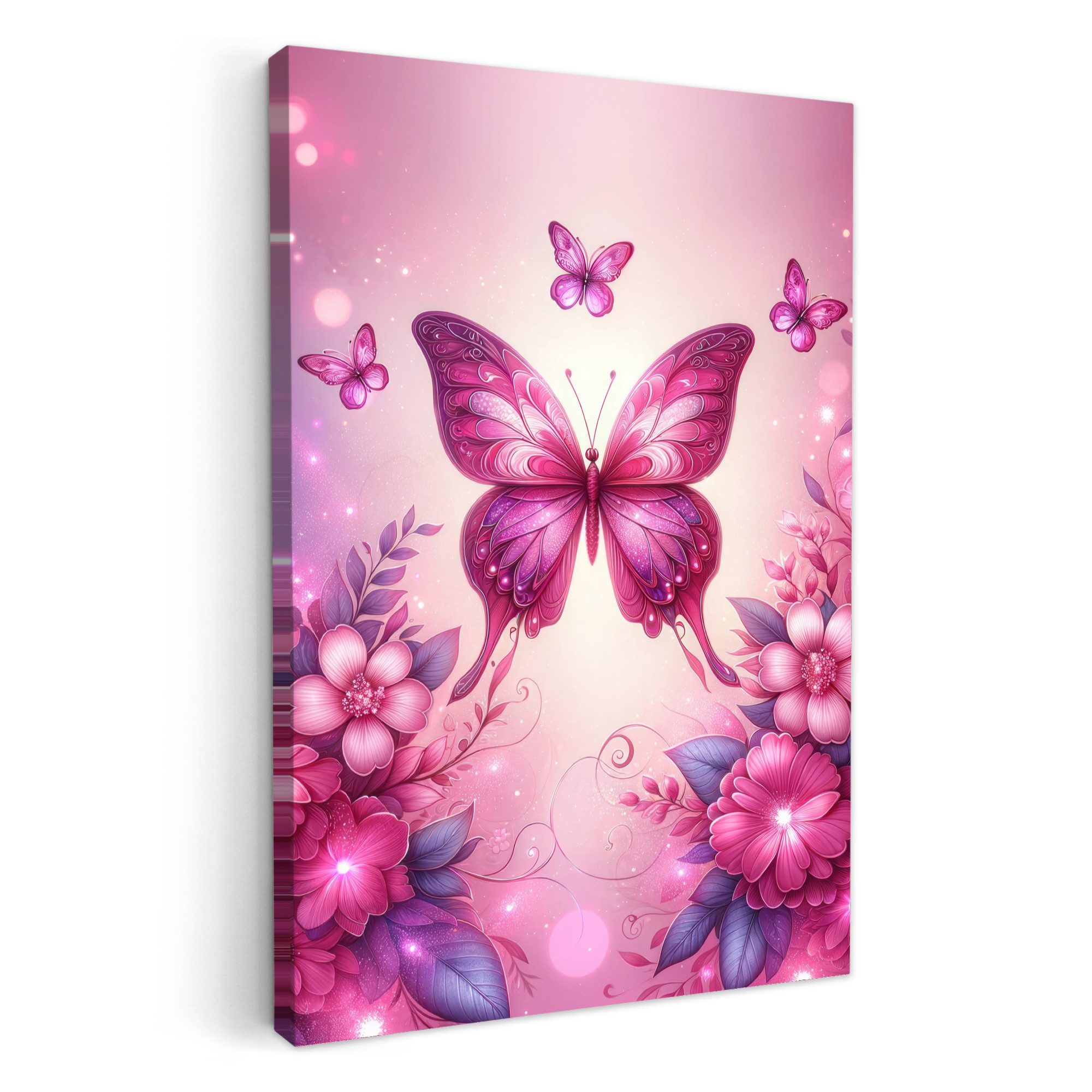 OneMillionCanvasses® Leinwandbild Schmetterling - Rosa - Blumen, Fotodruck günstig online kaufen