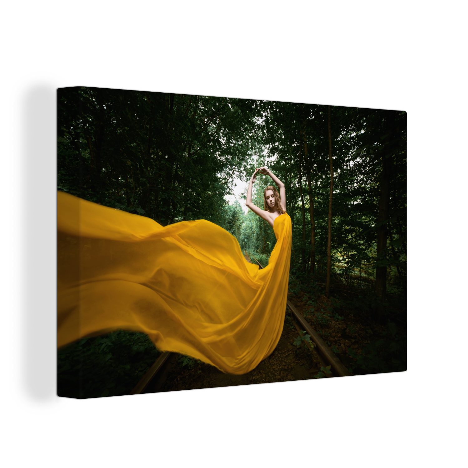 Aufhängefertig, OneMillionCanvasses® Wandbild Wanddeko, St), cm (1 - Leinwandbild Tales - Gelb, Frau Leinwandbilder, Fairy 30x20