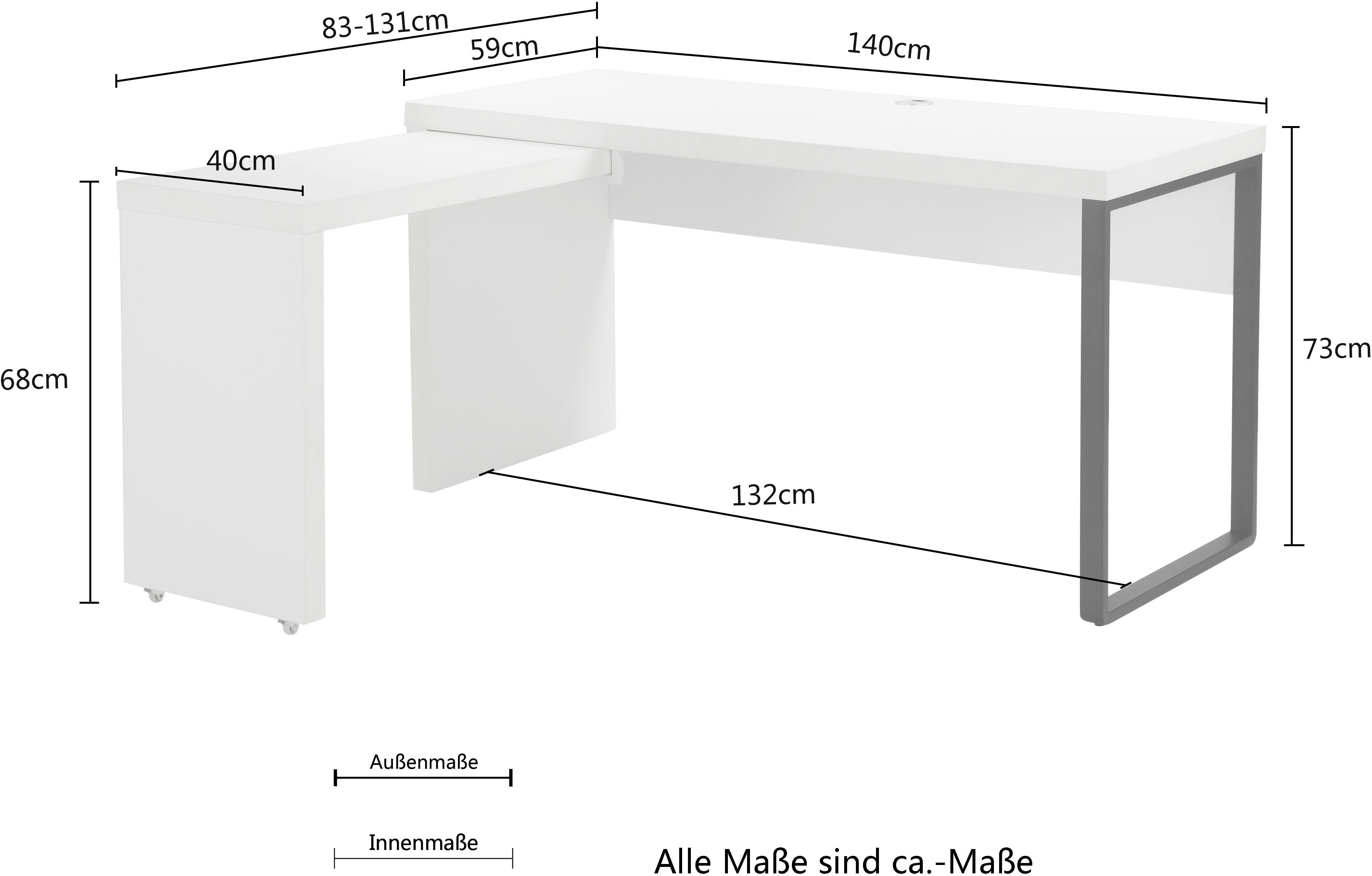 140x81-131 Element of mit Maniago, Arbeitsfläche, rollbarem cm Places für mehr Style Schreibtisch