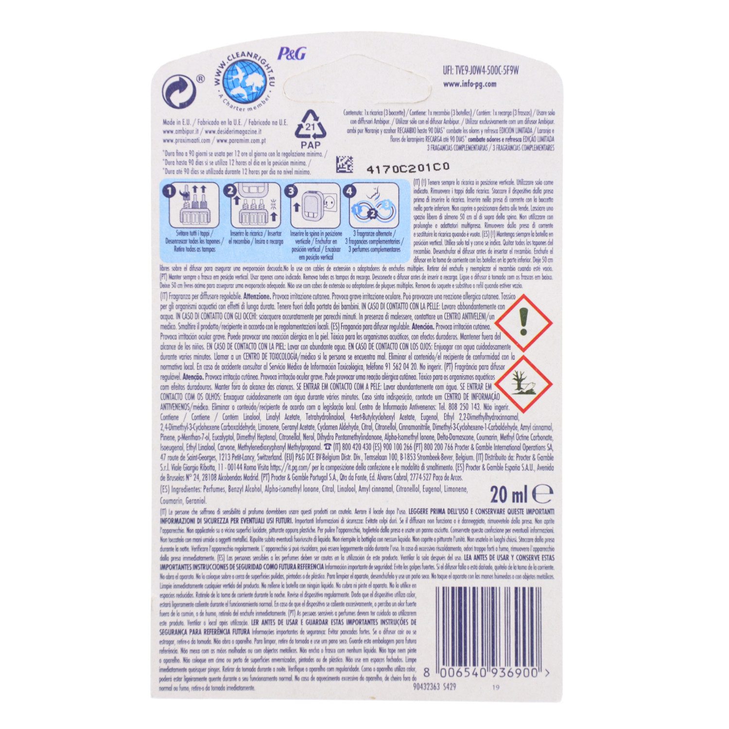 ambi pur Raumduft-Nachfüllflasche Ambi Pur 3Volution Arancia Orange und Neroli Duft Lufterfrischer 20ml