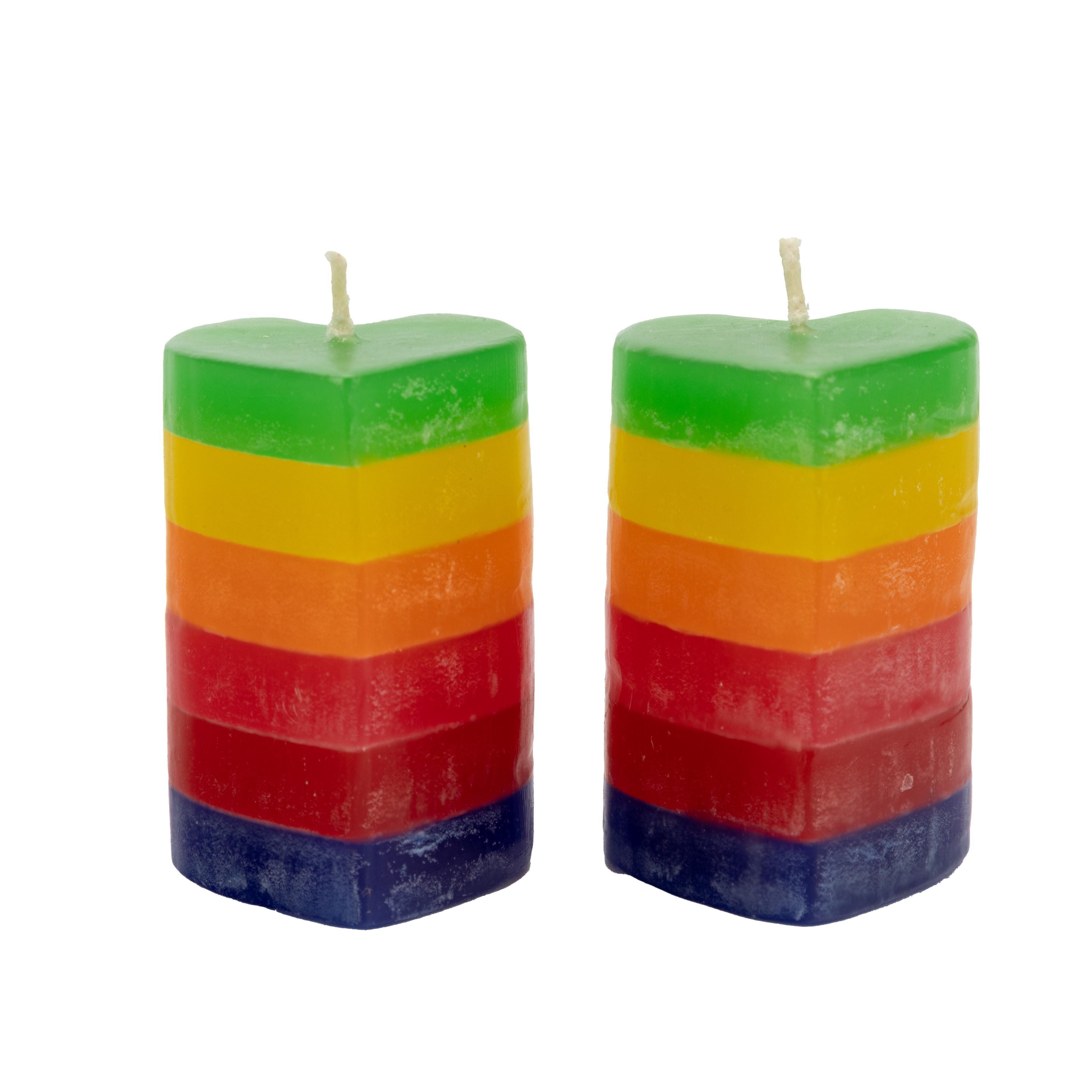 El Puente Formkerze Kerzen "Regenbogenherz", 2er-Set, Handmade (2), Handmade