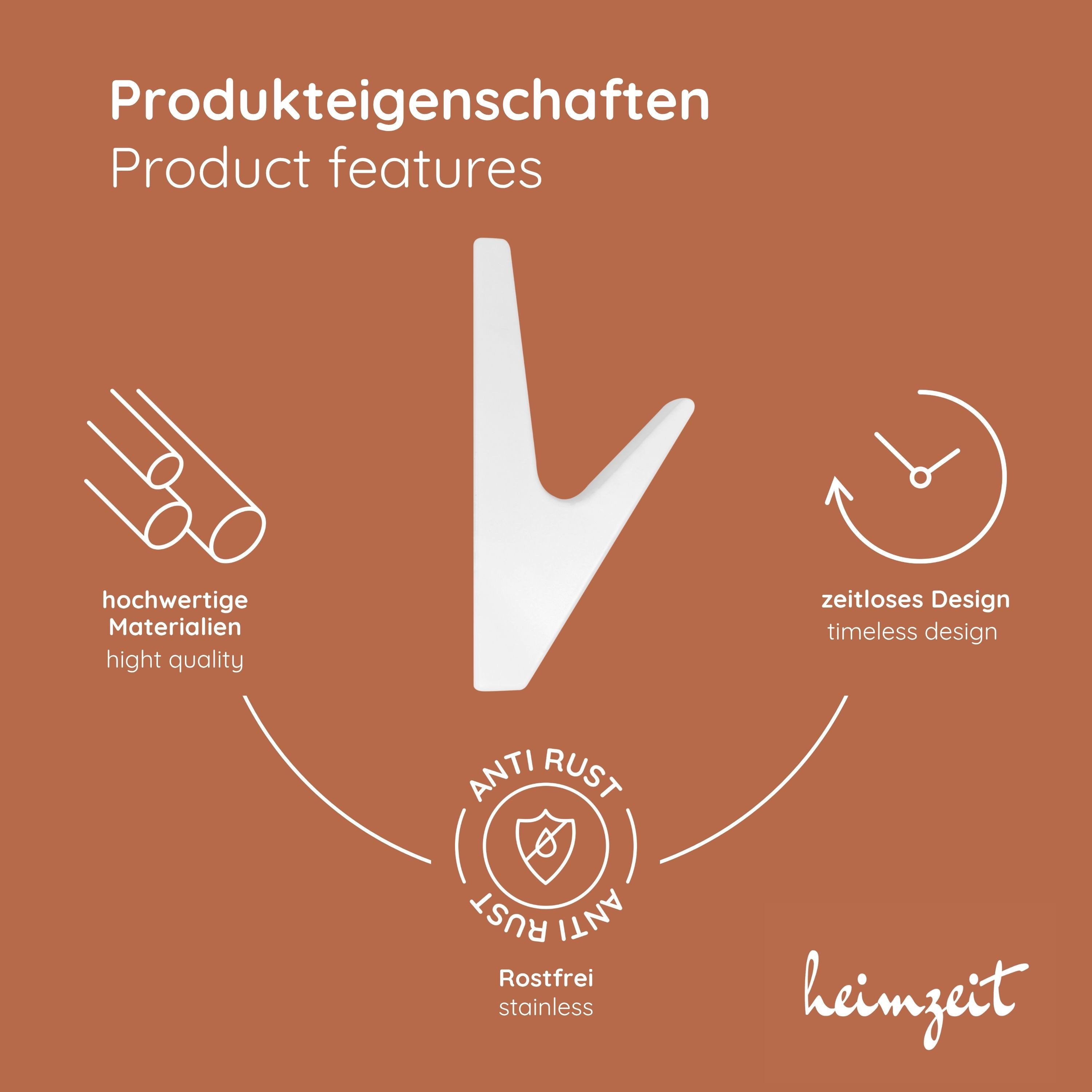 heimzeit Garderobenhaken heimzeit Kleiderhaken Volt - 4 Stück (Set, 4 St), Wandhaken für Garderobe, Jacke, Handtuch, Rucksack und Kleidung