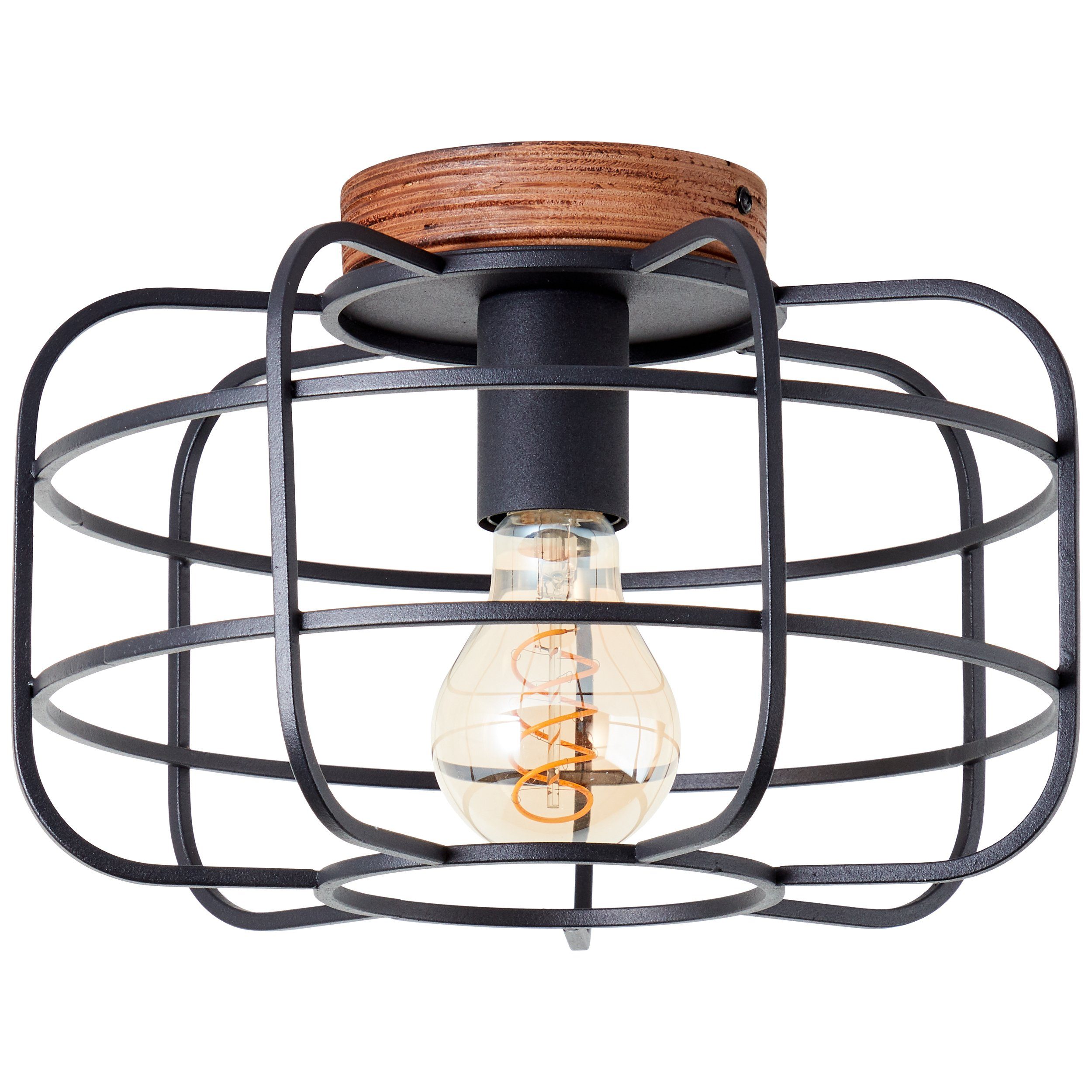 Brilliant Deckenleuchte Gwen, ohne Leuchtmittel, D 30 cm, H 20 cm, E27, Metall/Holz, schwarz