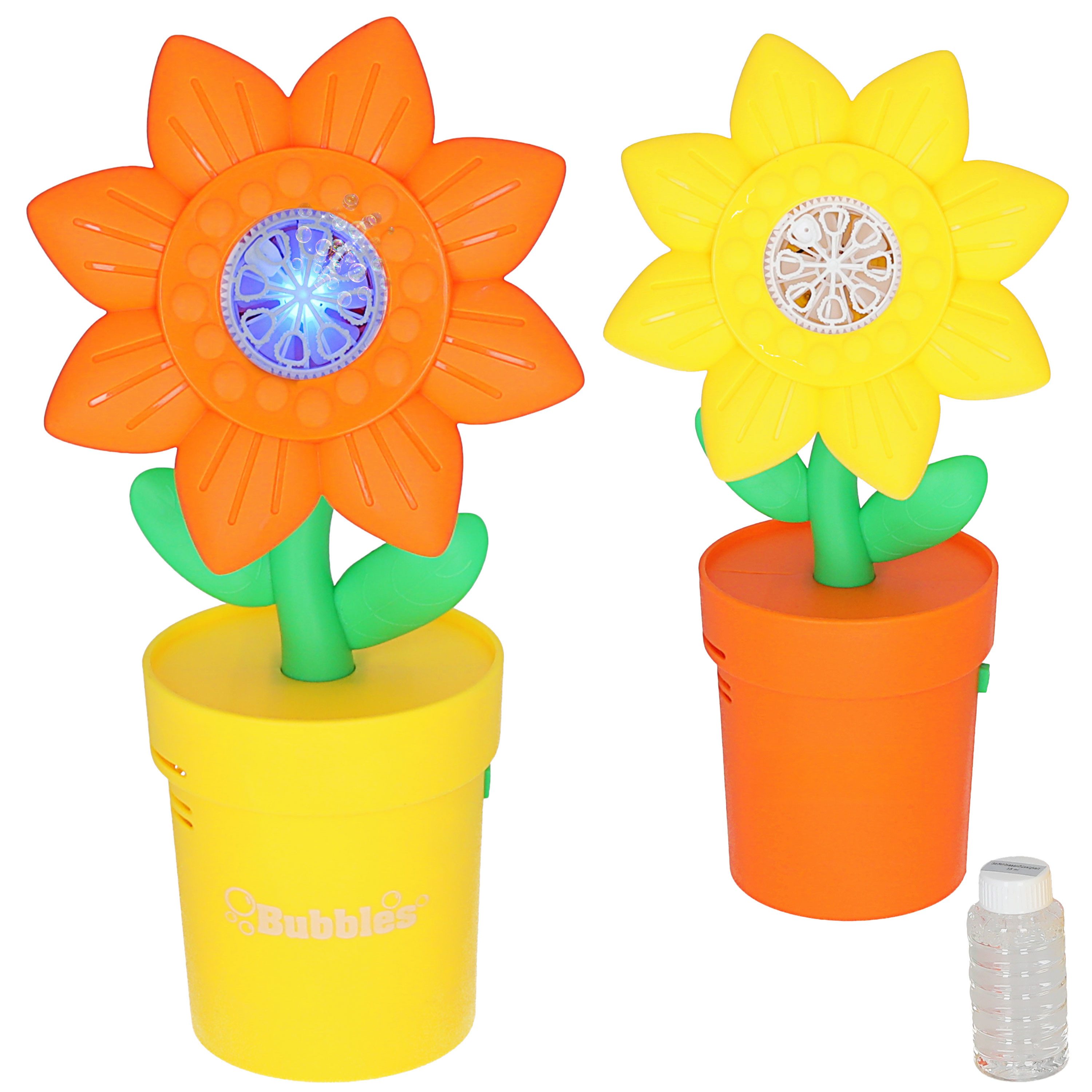 CEPEWA Seifenblasenstab Seifenblasen Blumentopf gelb orange 13,5x31x15cm PP 55ml LED blau
