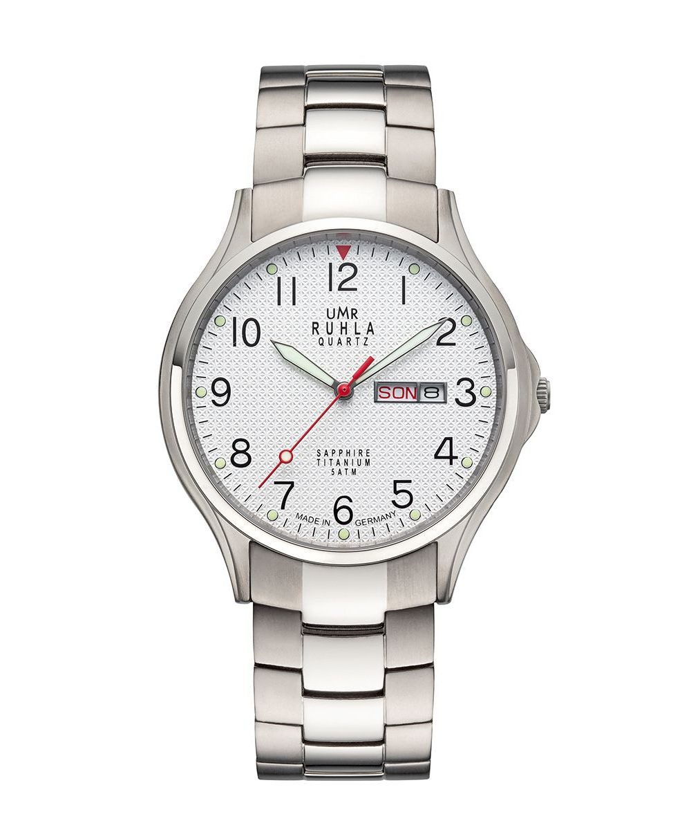 UMR Ruhla Quarzuhr Classic Herrenuhr - Weißes Zifferblatt, Titanband, 40 mm 90408, Made in Germany