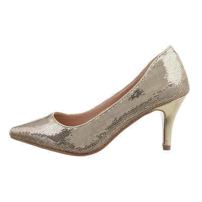 Ital-Design Damen Abendschuhe Party & Clubwear High-Heel-Pumps Pfennig-/Stilettoabsatz High Heel Pumps in Gold