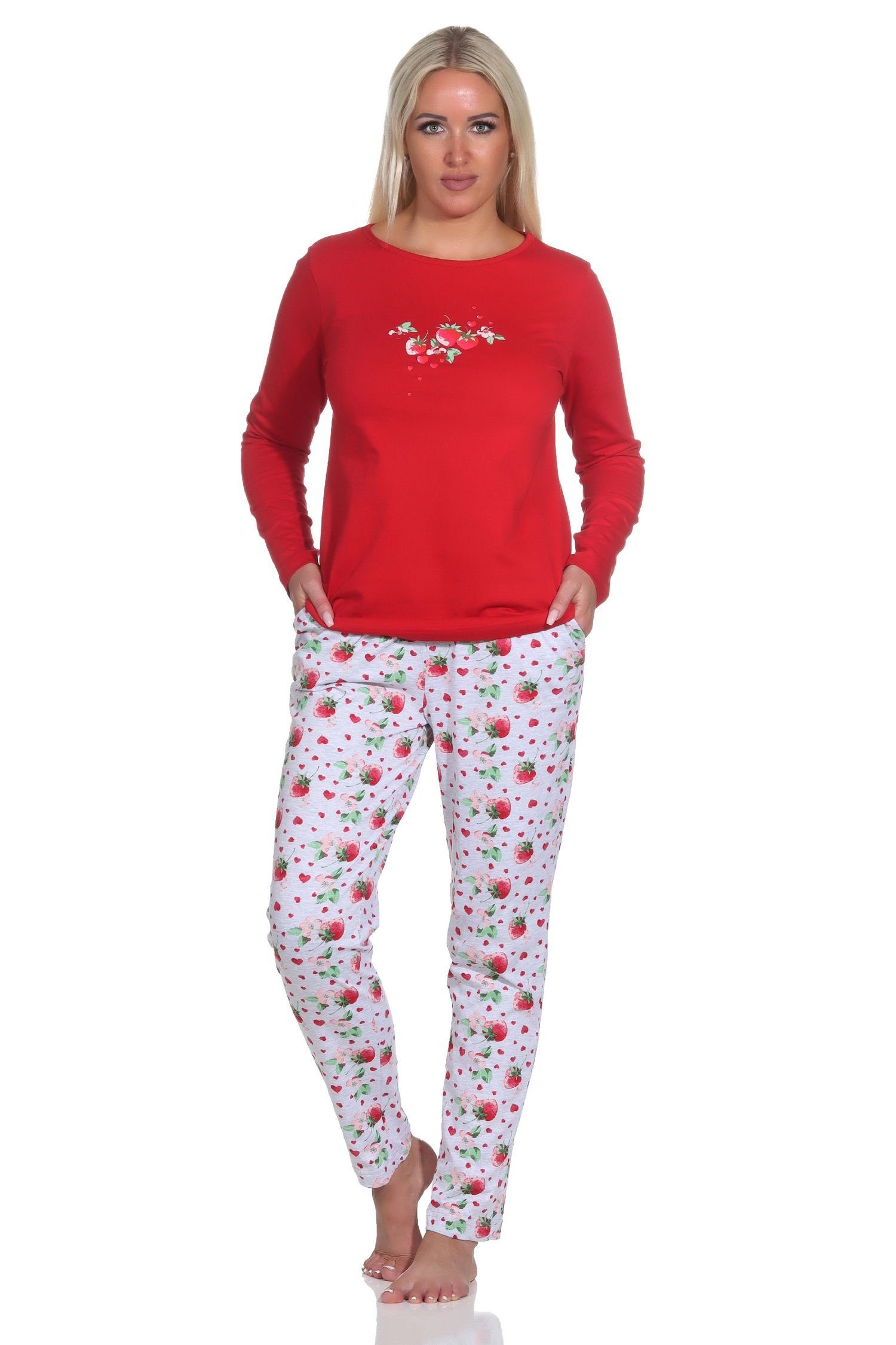 mit Motiv Erdbeeren langarm Pyjama Süsser Schlafanzug Pyjama als Normann Damen rot